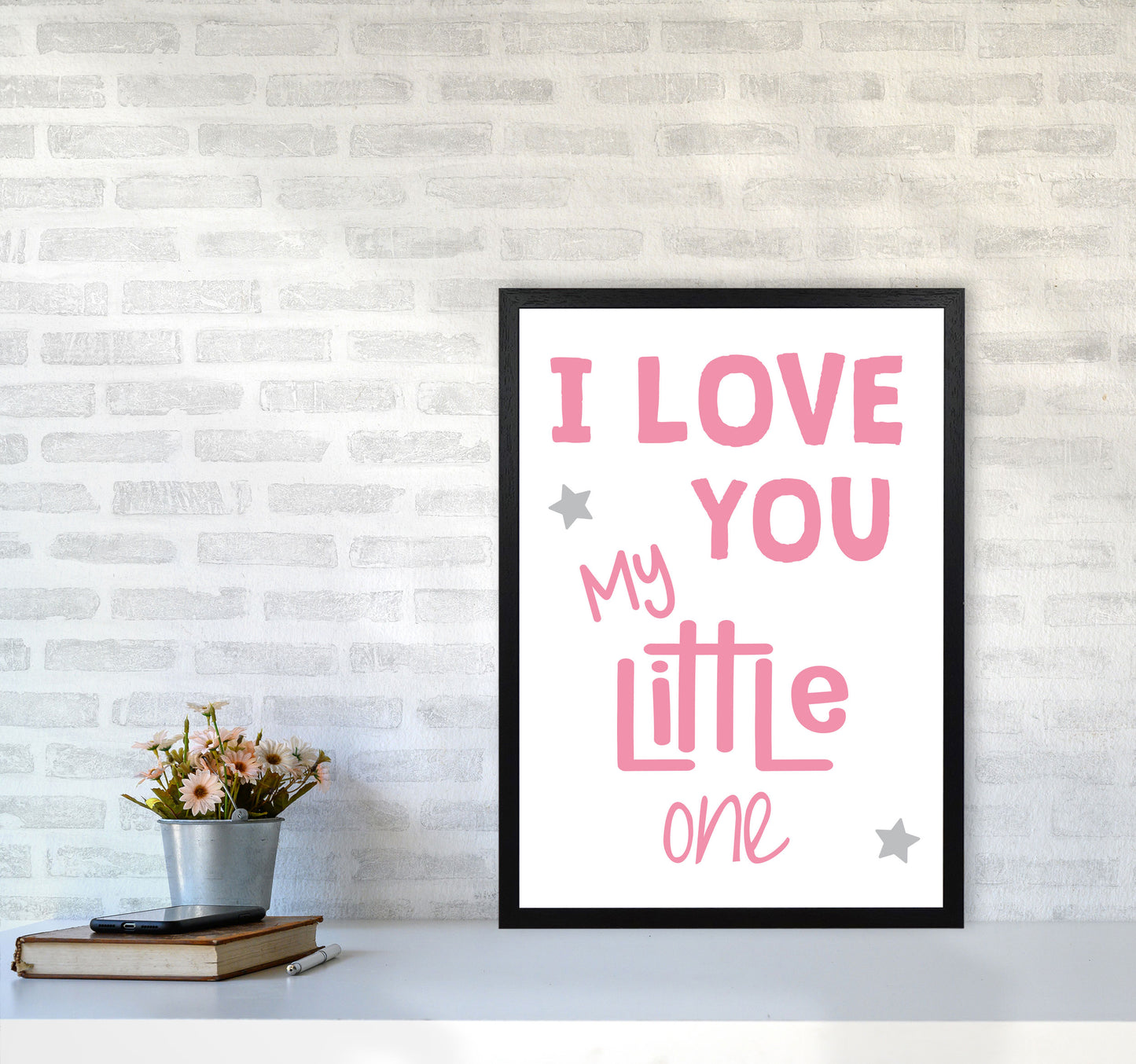 I Love You Little One Pink Framed Nursey Wall Art Print A2 White Frame