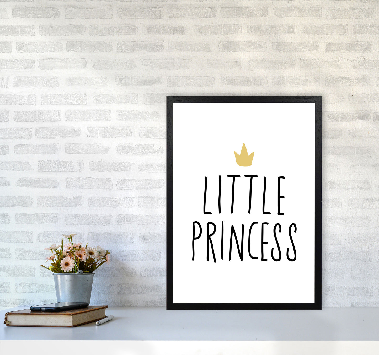 Little Princess Black And Gold Framed Nursey Wall Art Print A2 White Frame
