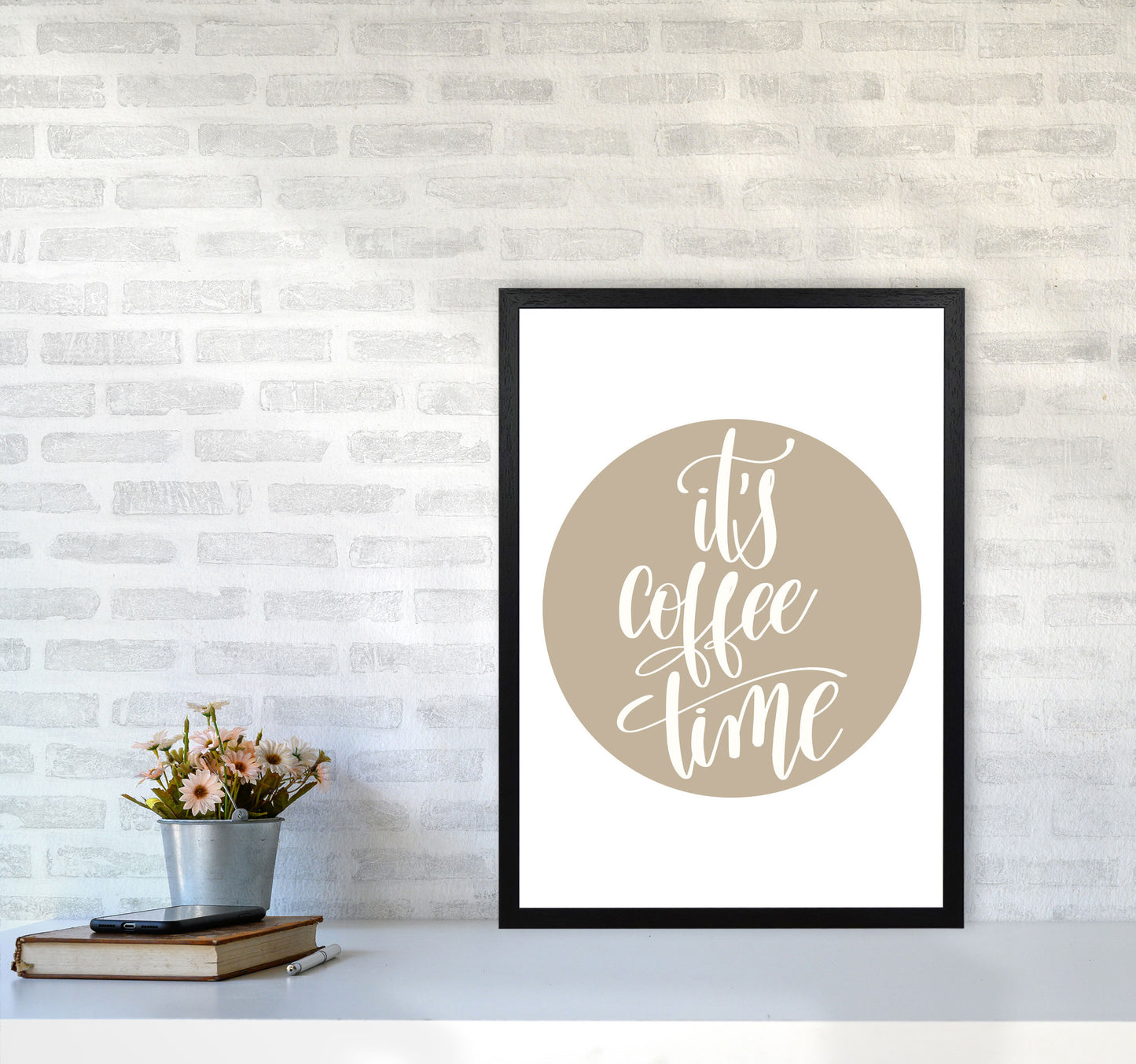 It's Coffee Time Framed Typography Wall Art Print A2 White Frame