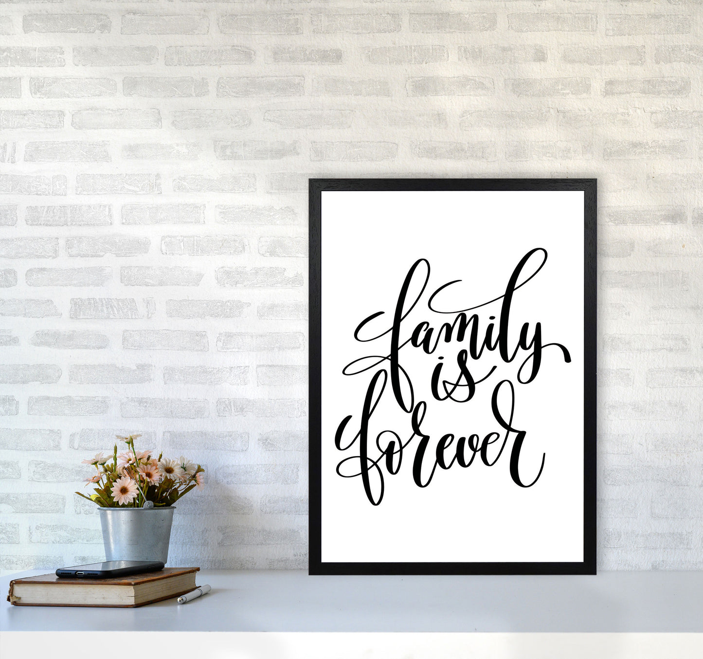 Family Is Forever Framed Typography Wall Art Print A2 White Frame