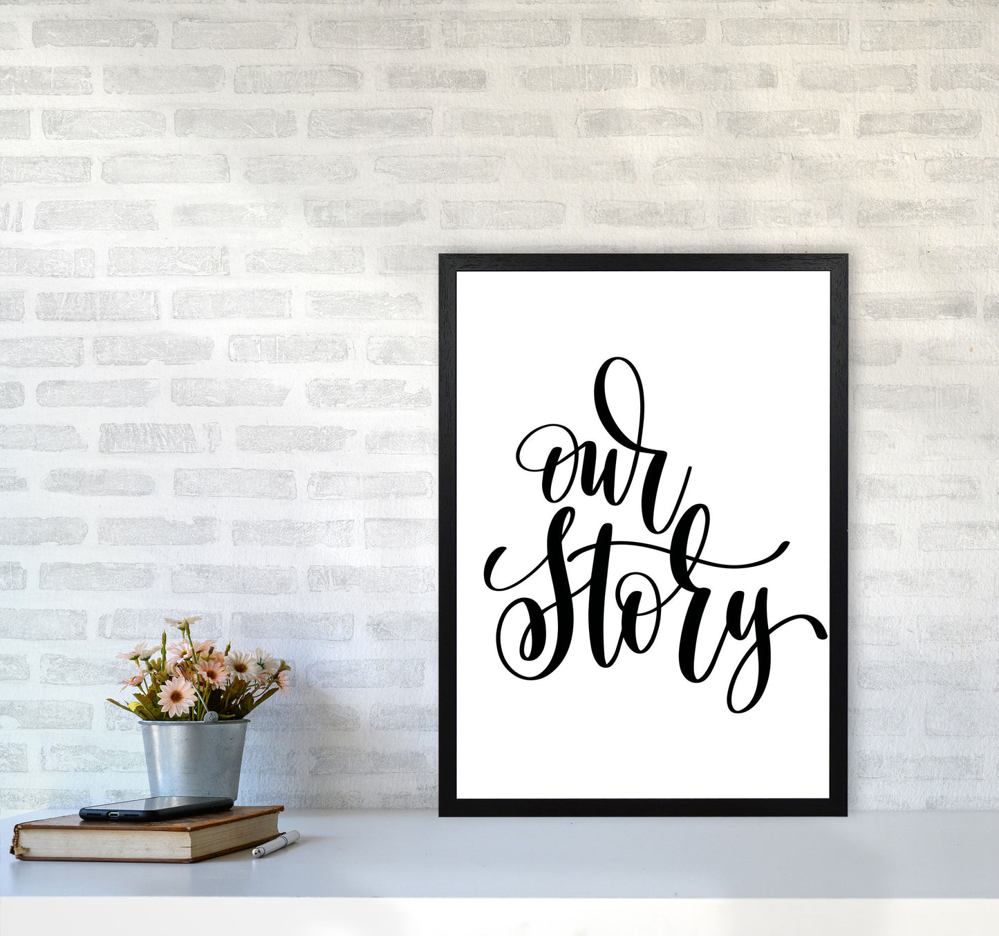 Our Story Framed Typography Wall Art Print A2 White Frame