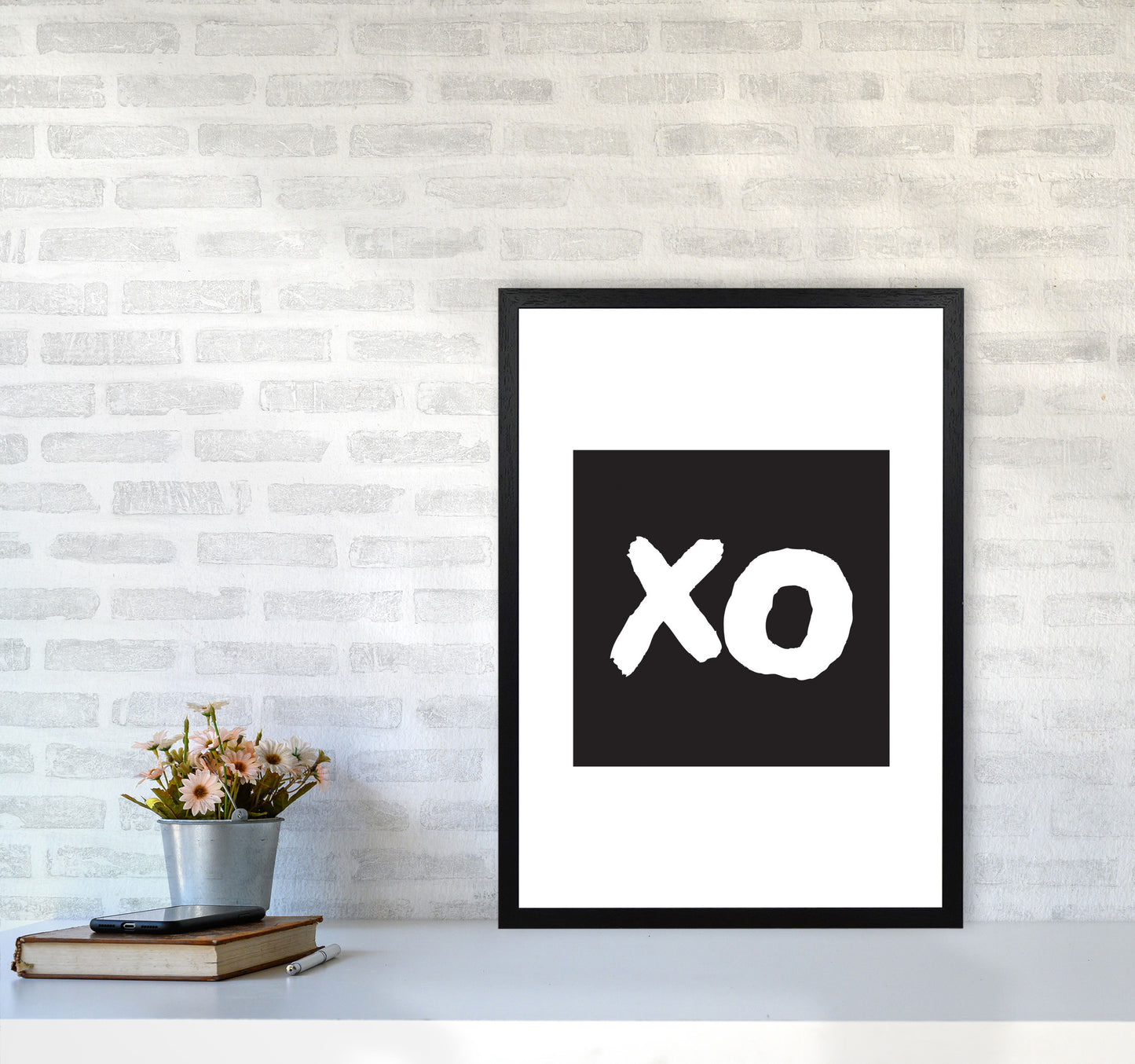 XO Black Square Modern Print A2 White Frame