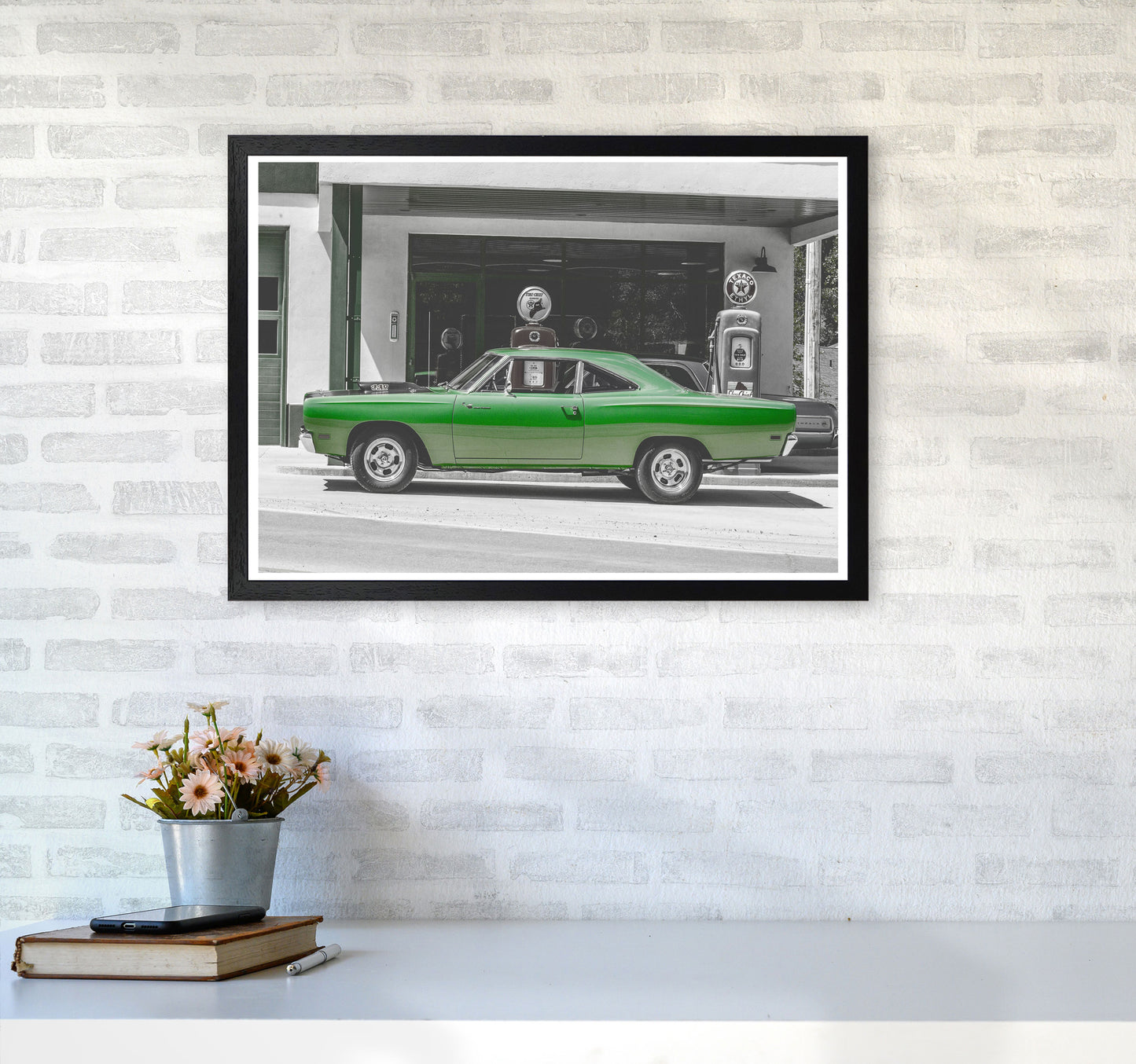 Green Car Modern Print A2 White Frame