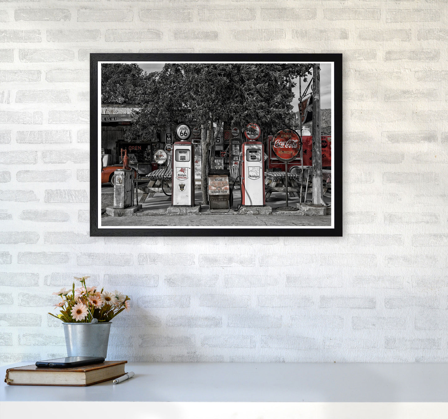 Retro Black And Red Gas Pumps Modern Print A2 White Frame