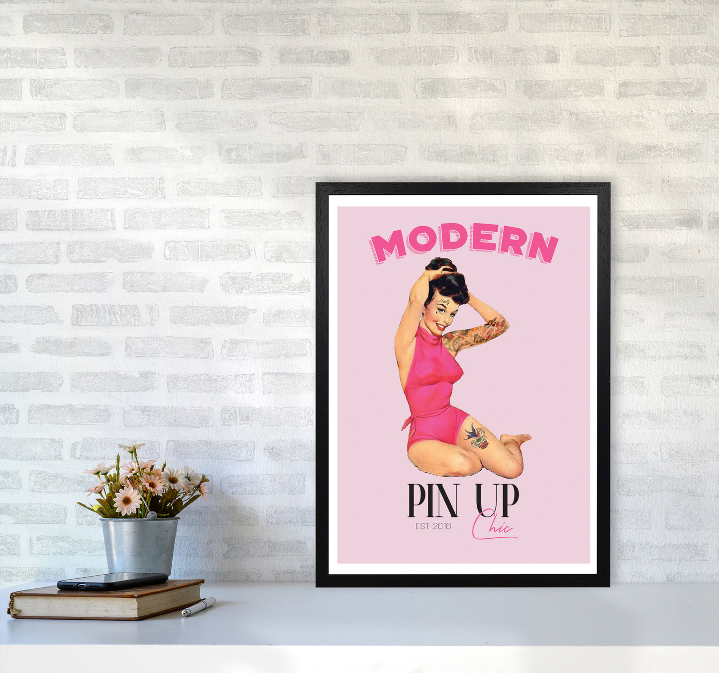 Modern Pin Up Girl Modern Print A2 White Frame