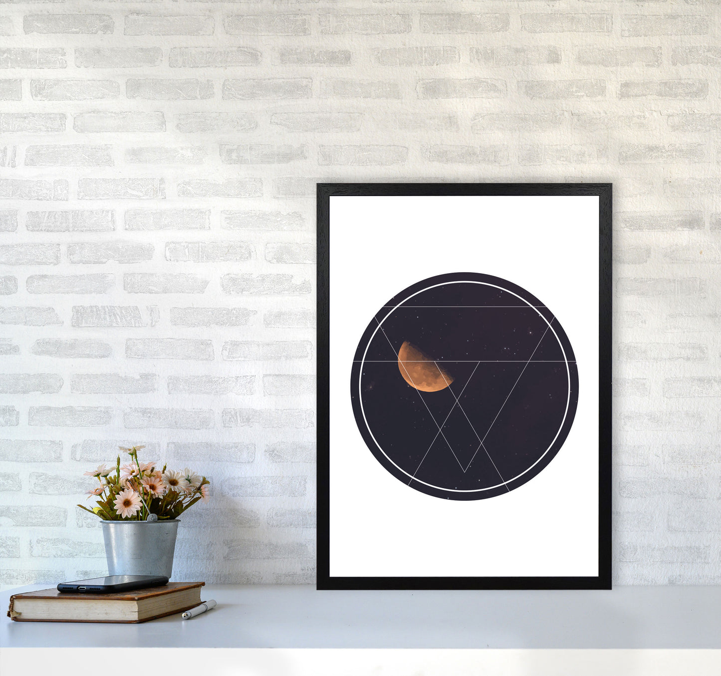 Black Moon Circle Modern Print A2 White Frame