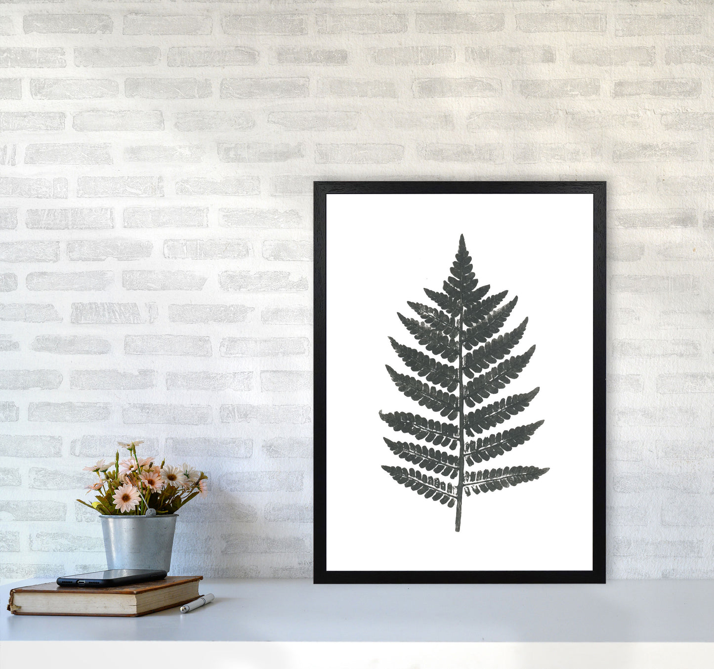 Vintage Fern Modern Print, Framed Botanical & Nature Art Print A2 White Frame