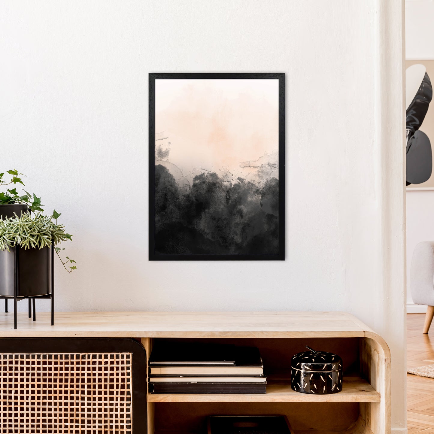 Nude And Black Watercolour 3 Art Print by Pixy Paper A2 White Frame