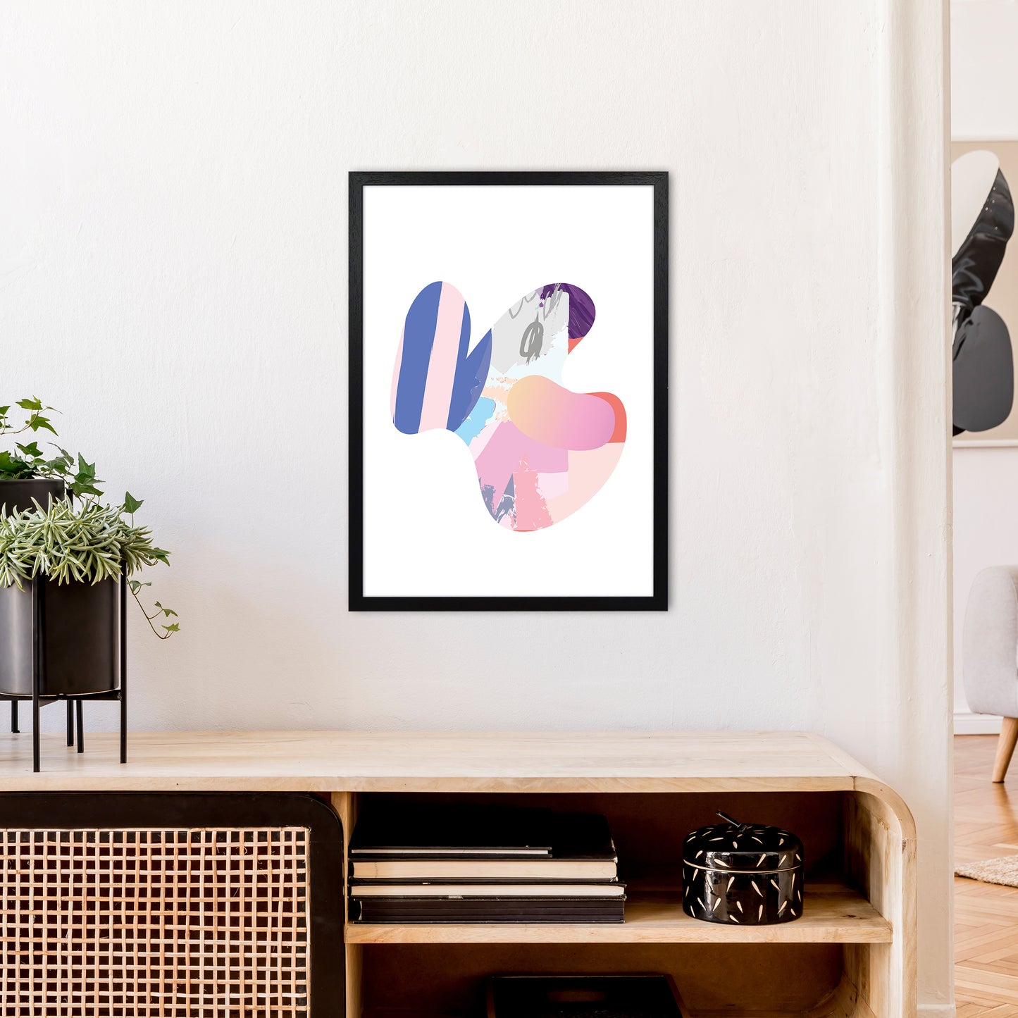 Pink Butterfly Abstract Shape Art Print by Pixy Paper A2 White Frame