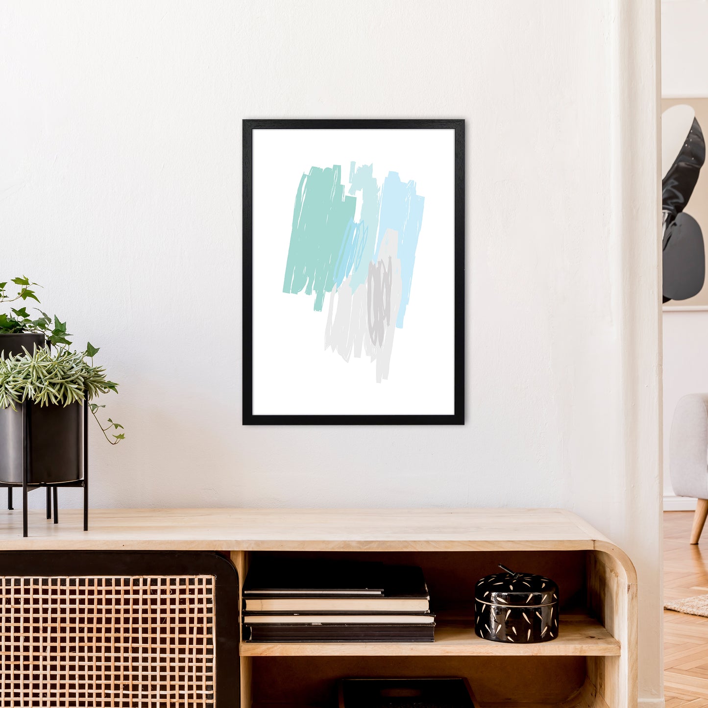 Mint Scribbles Drawings Art Print by Pixy Paper A2 White Frame