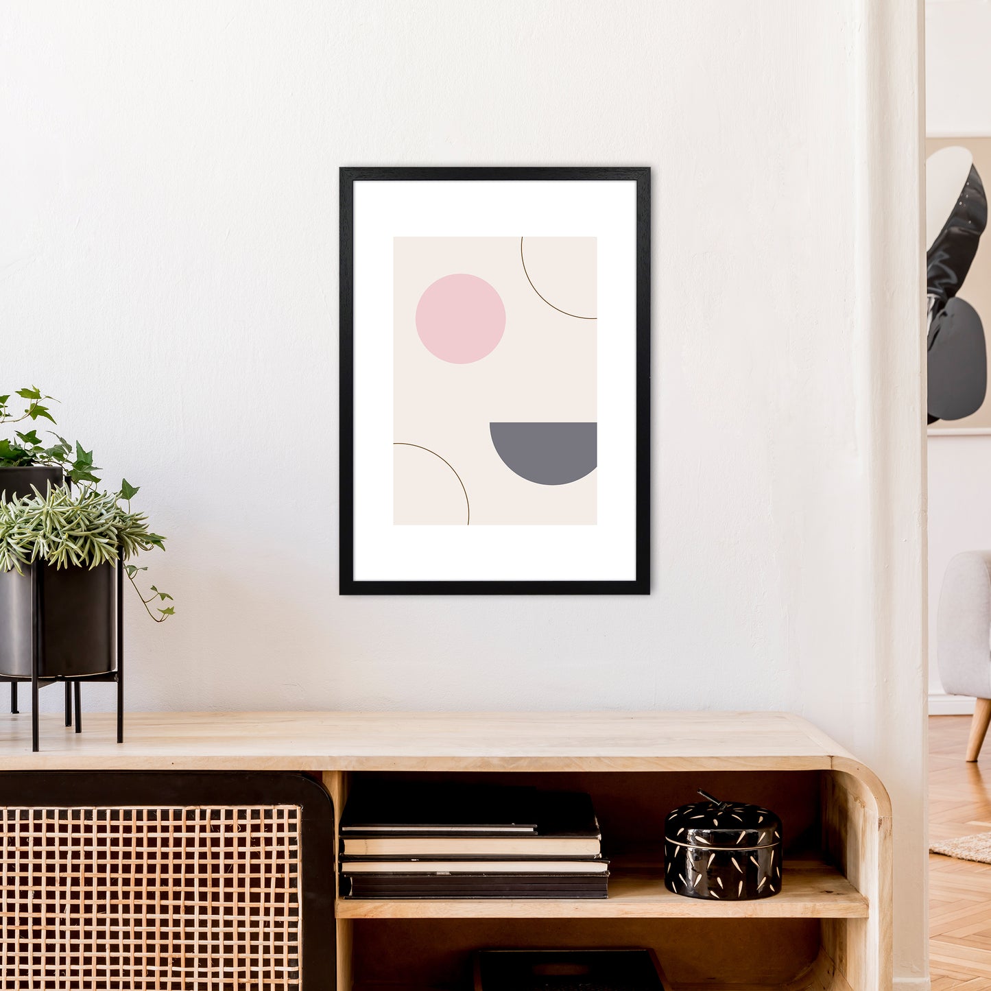 Mila Pink Abstract N23 Art Print by Pixy Paper A2 White Frame