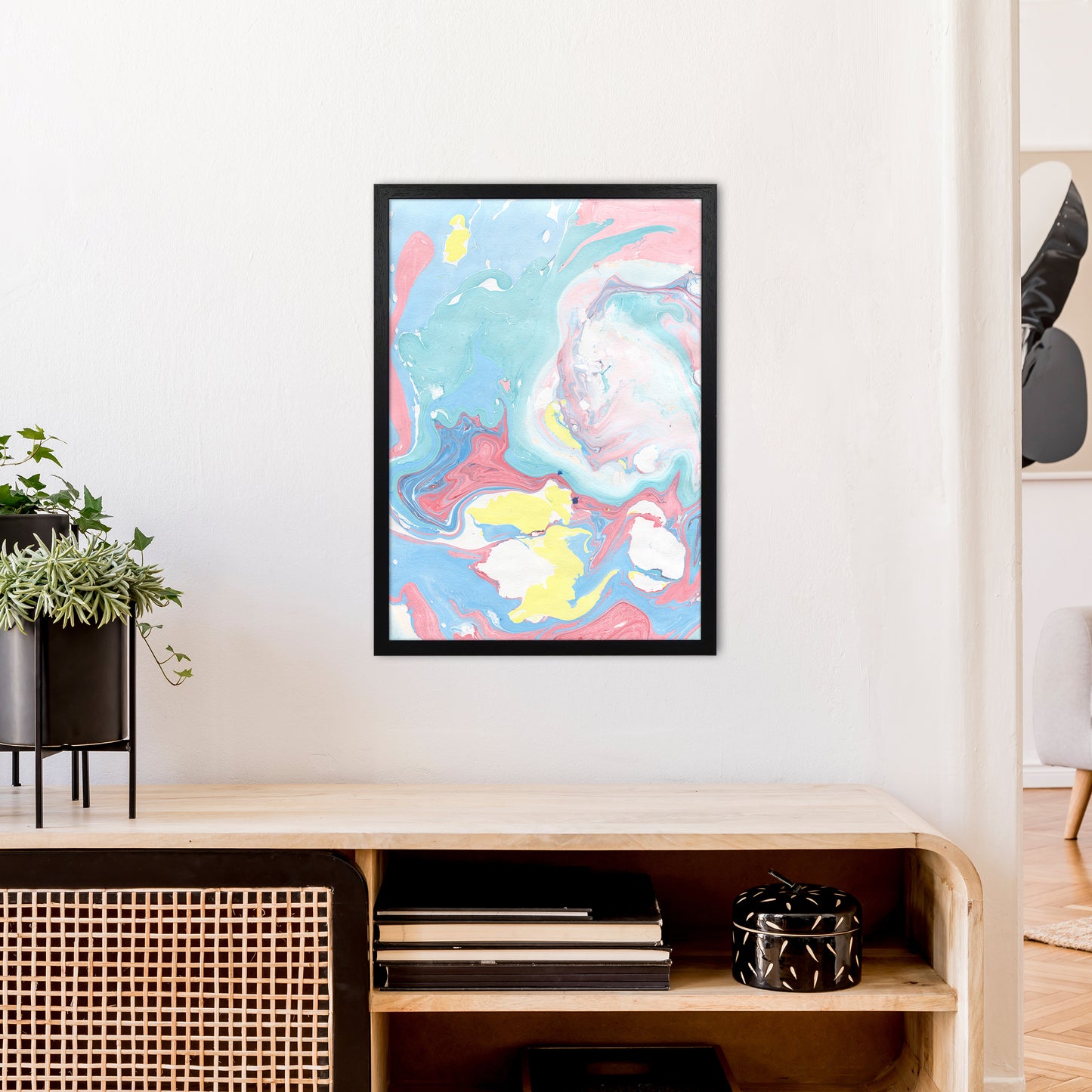 Liquid Mix Rainbow Art Print by Pixy Paper A2 White Frame