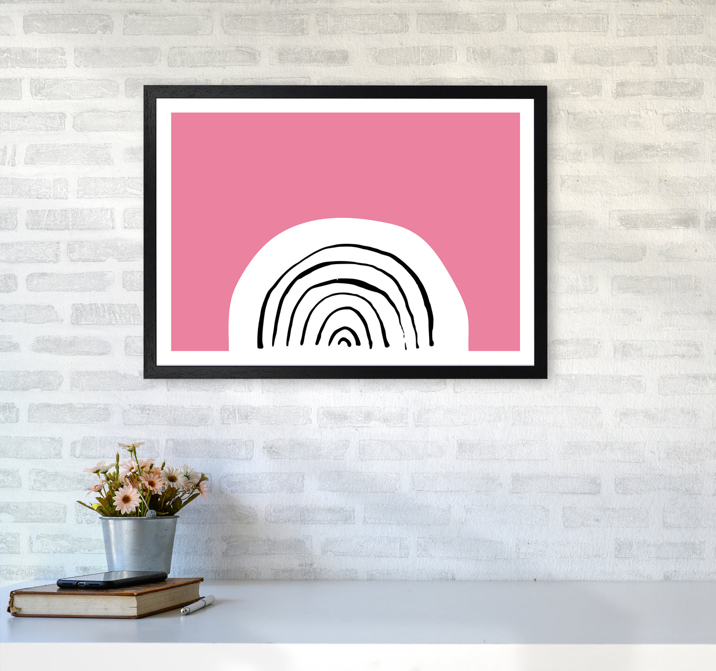 Pink Rainbow Neon Funk Art Print by Pixy Paper A2 White Frame