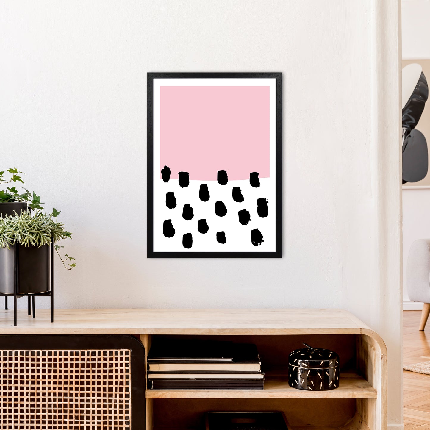 Pink Polka Neon Funk Art Print by Pixy Paper A2 White Frame