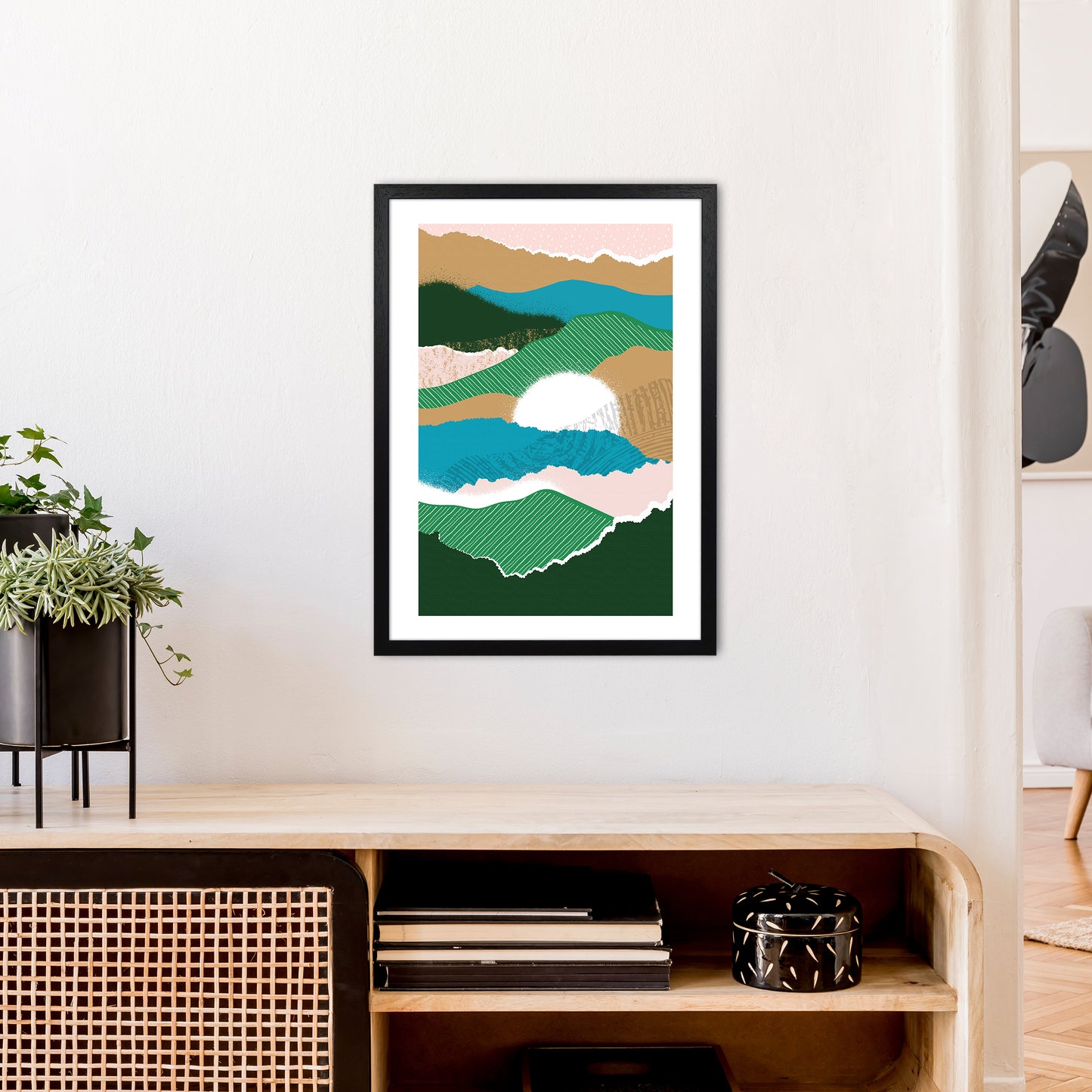 Sun Rising Jungle Abstract Art Print by Pixy Paper A2 White Frame