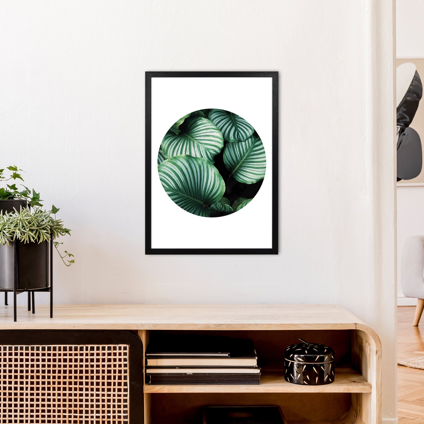 Green Leaf Circle Window Art Print by Pixy Paper A2 White Frame