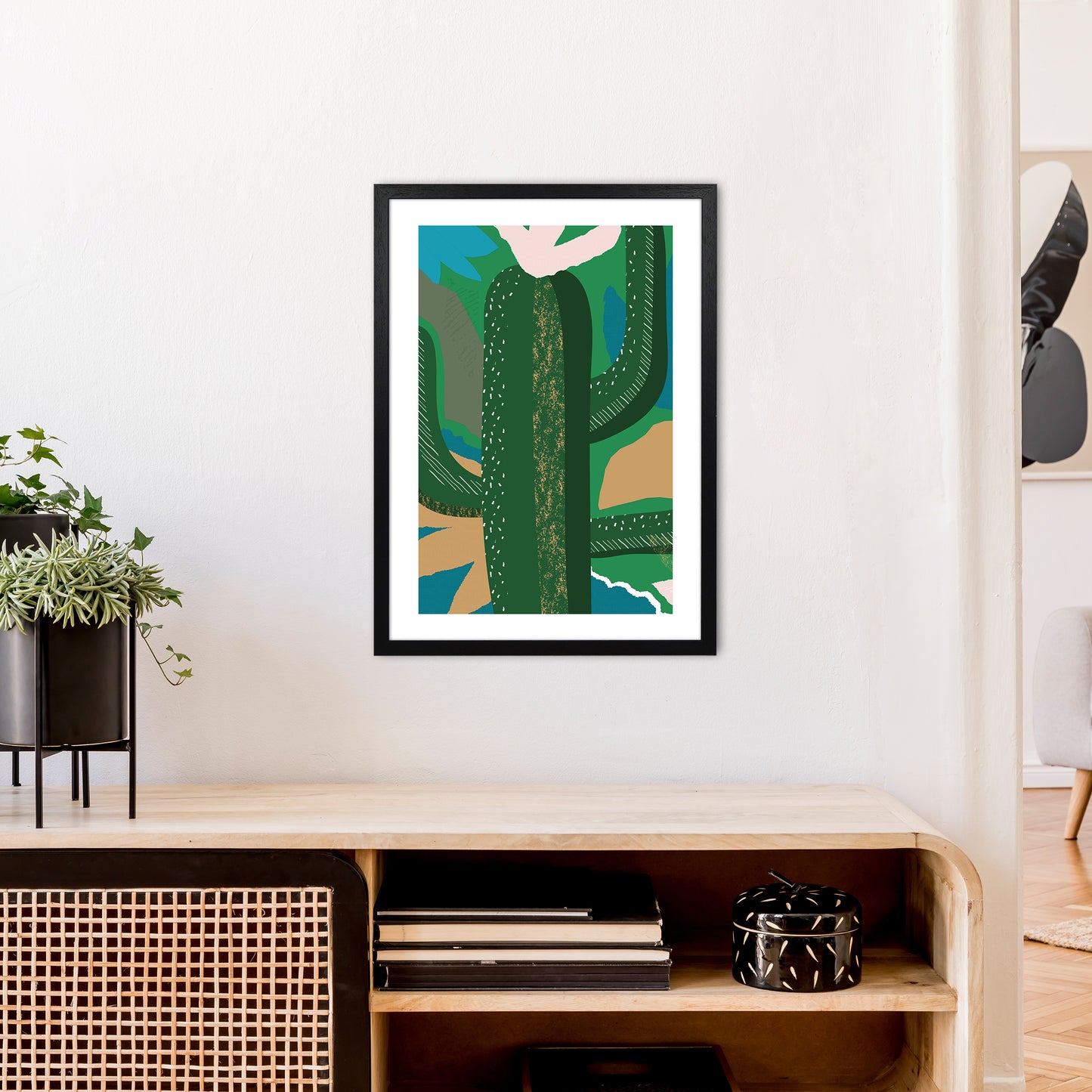 Cactus Jungle Abstract Art Print by Pixy Paper A2 White Frame