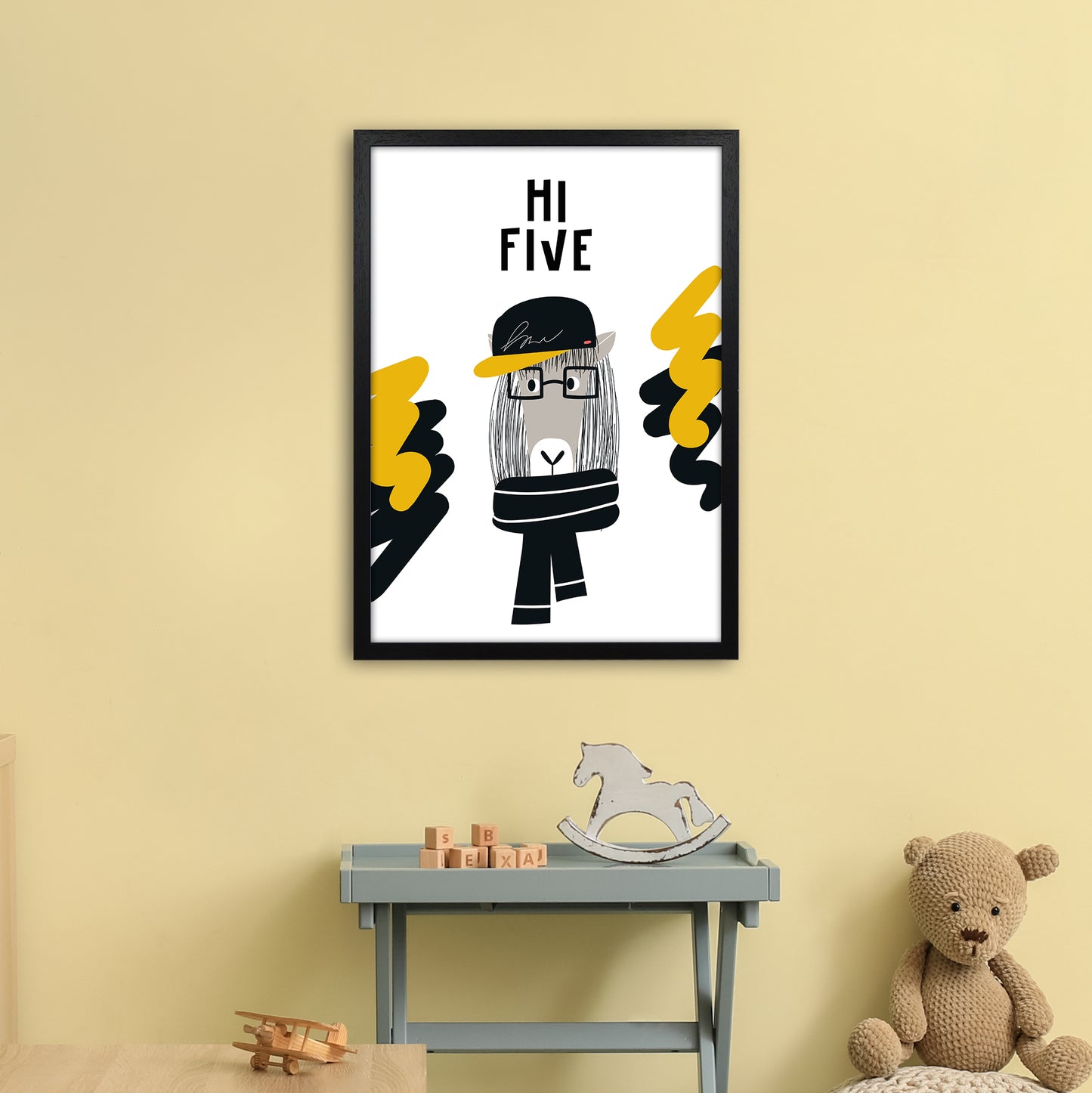 Hi Five Pop Art Print by Pixy Paper A2 White Frame