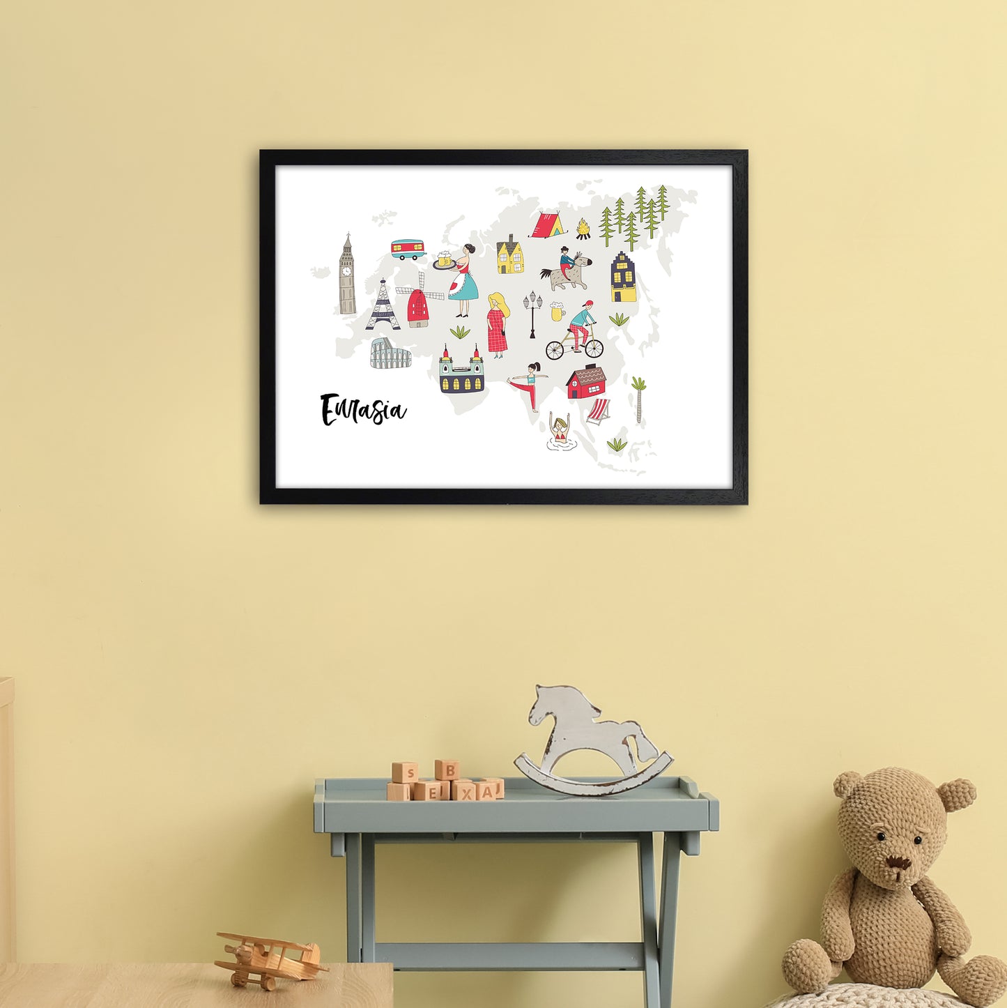 Eurasia Map Art Print by Pixy Paper A2 White Frame