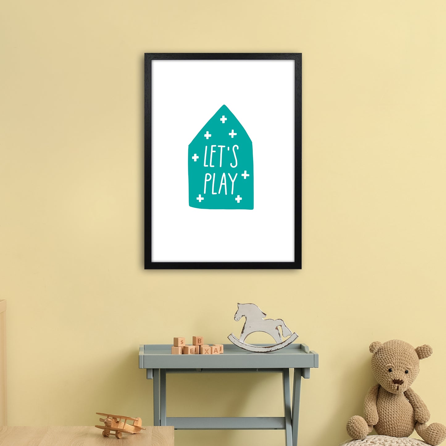Let'S Play House Teal Super Scandi Art Print by Pixy Paper A2 White Frame