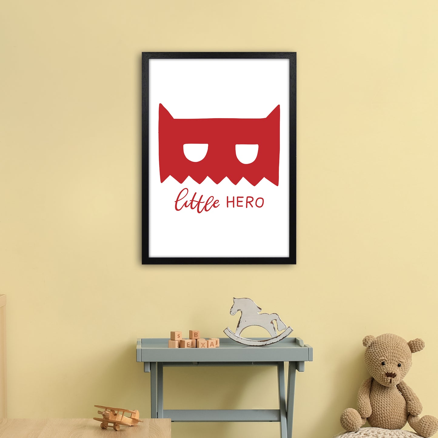 Little Hero Mask Red Super Scandi Art Print by Pixy Paper A2 White Frame