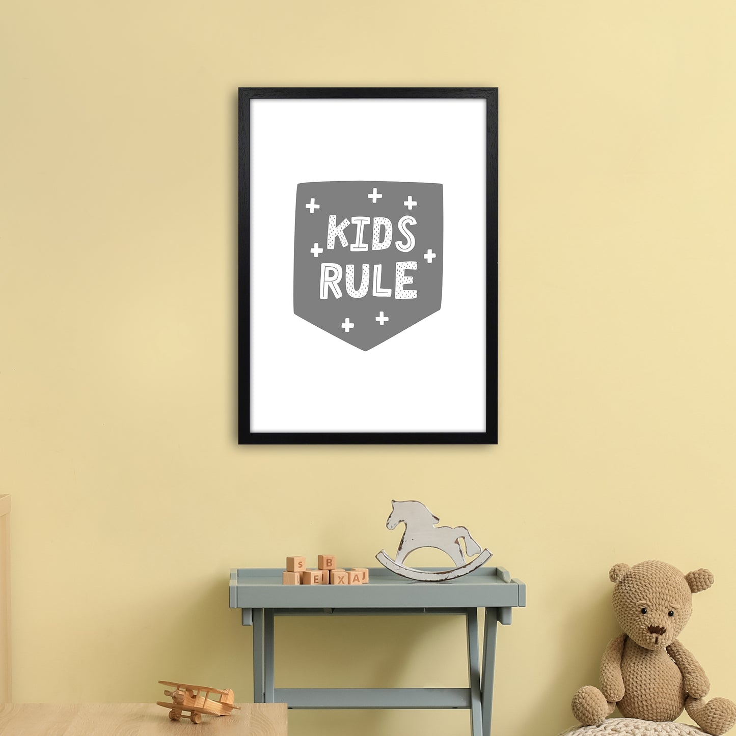 Kids Rule Super Scandi Grey Art Print by Pixy Paper A2 White Frame
