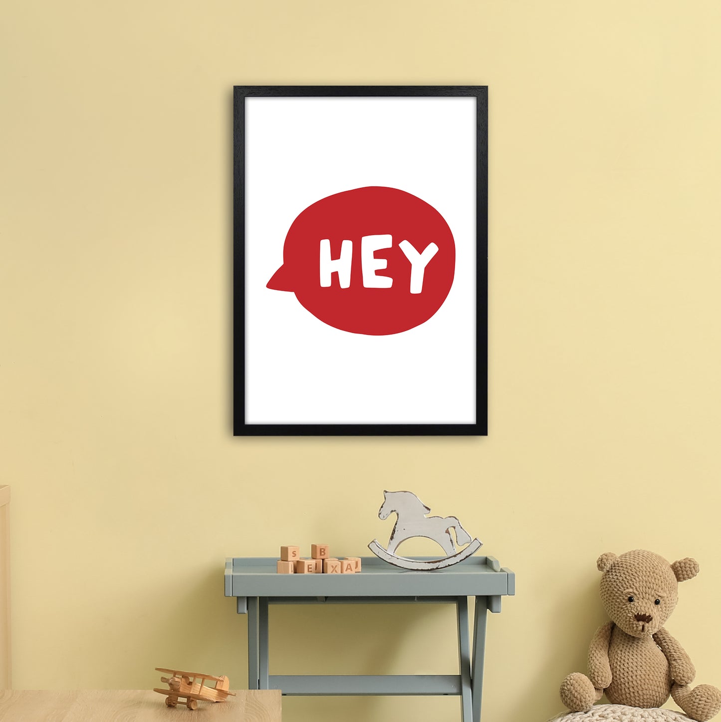 Hey Bubble Red Super Scandi Art Print by Pixy Paper A2 White Frame