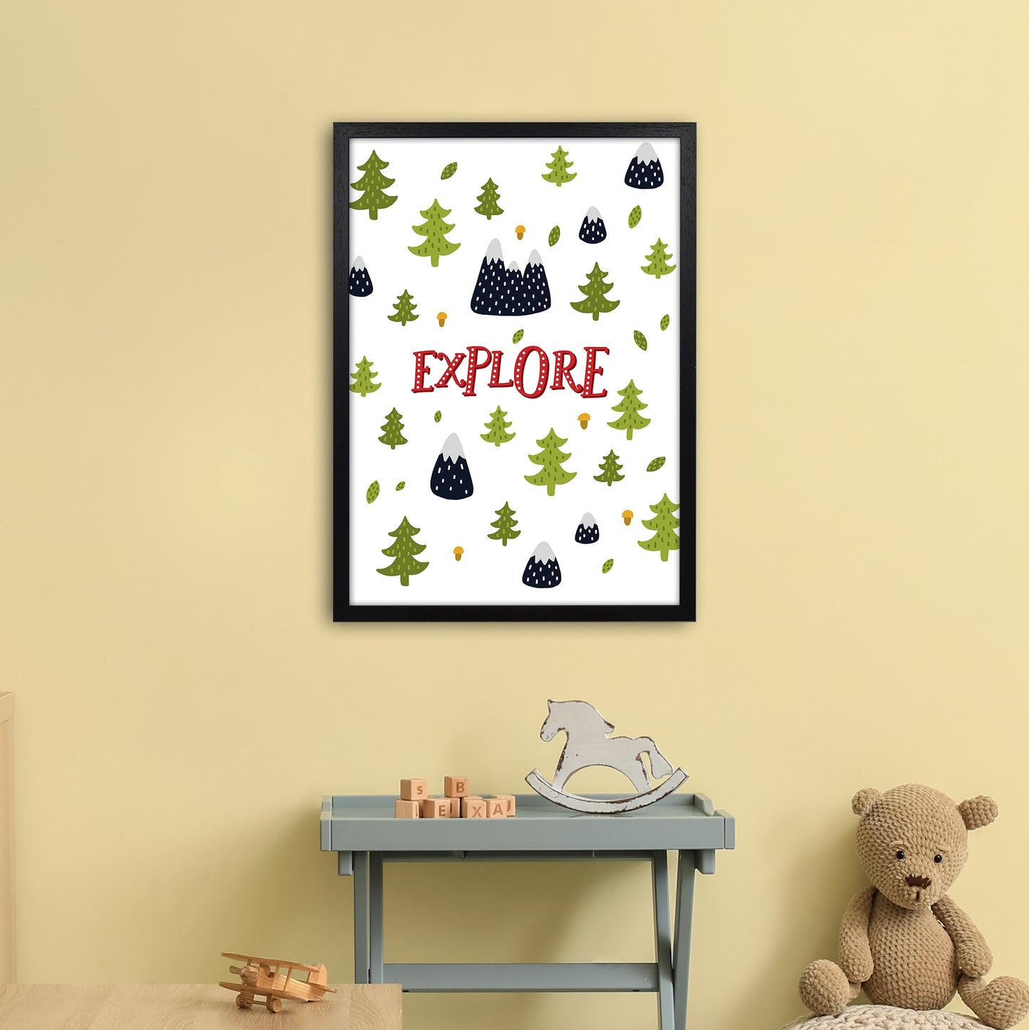 Little Explorer Trees Red Art Print by Pixy Paper A2 White Frame
