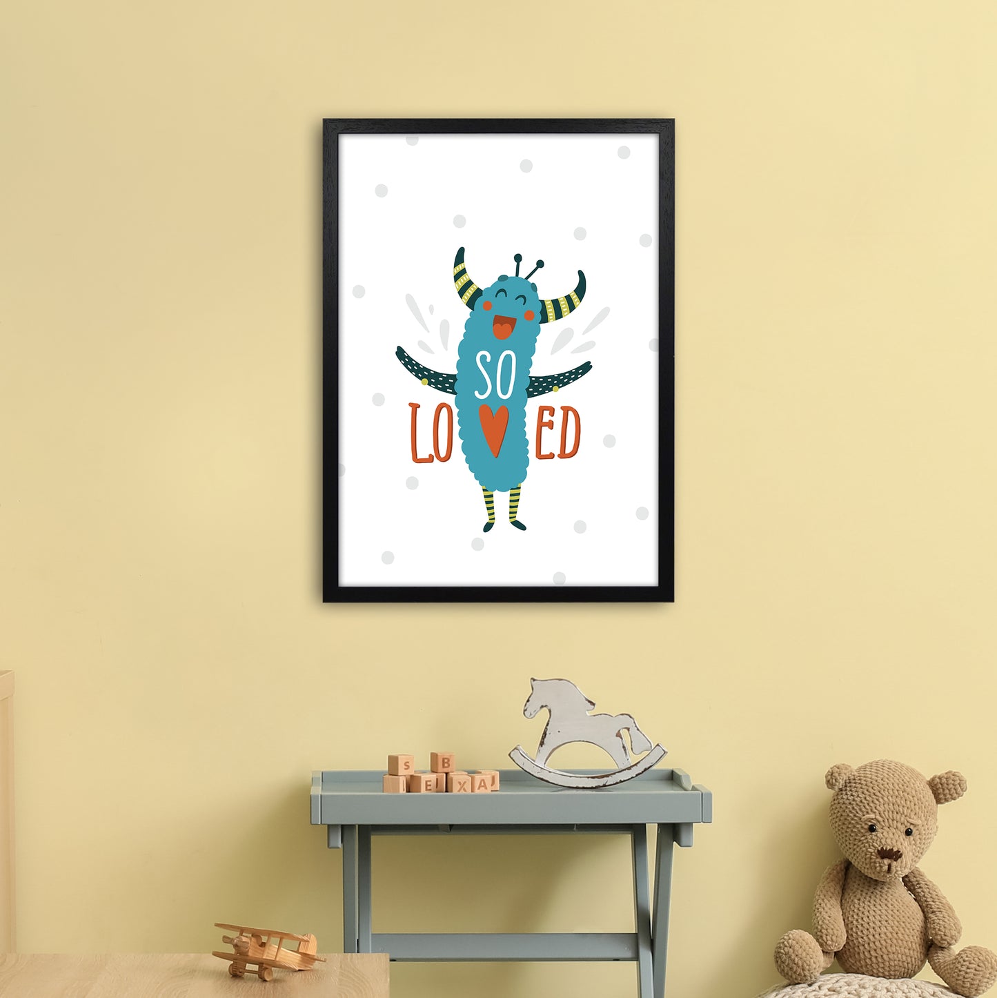 Little Monsters So Loved Art Print by Pixy Paper A2 White Frame