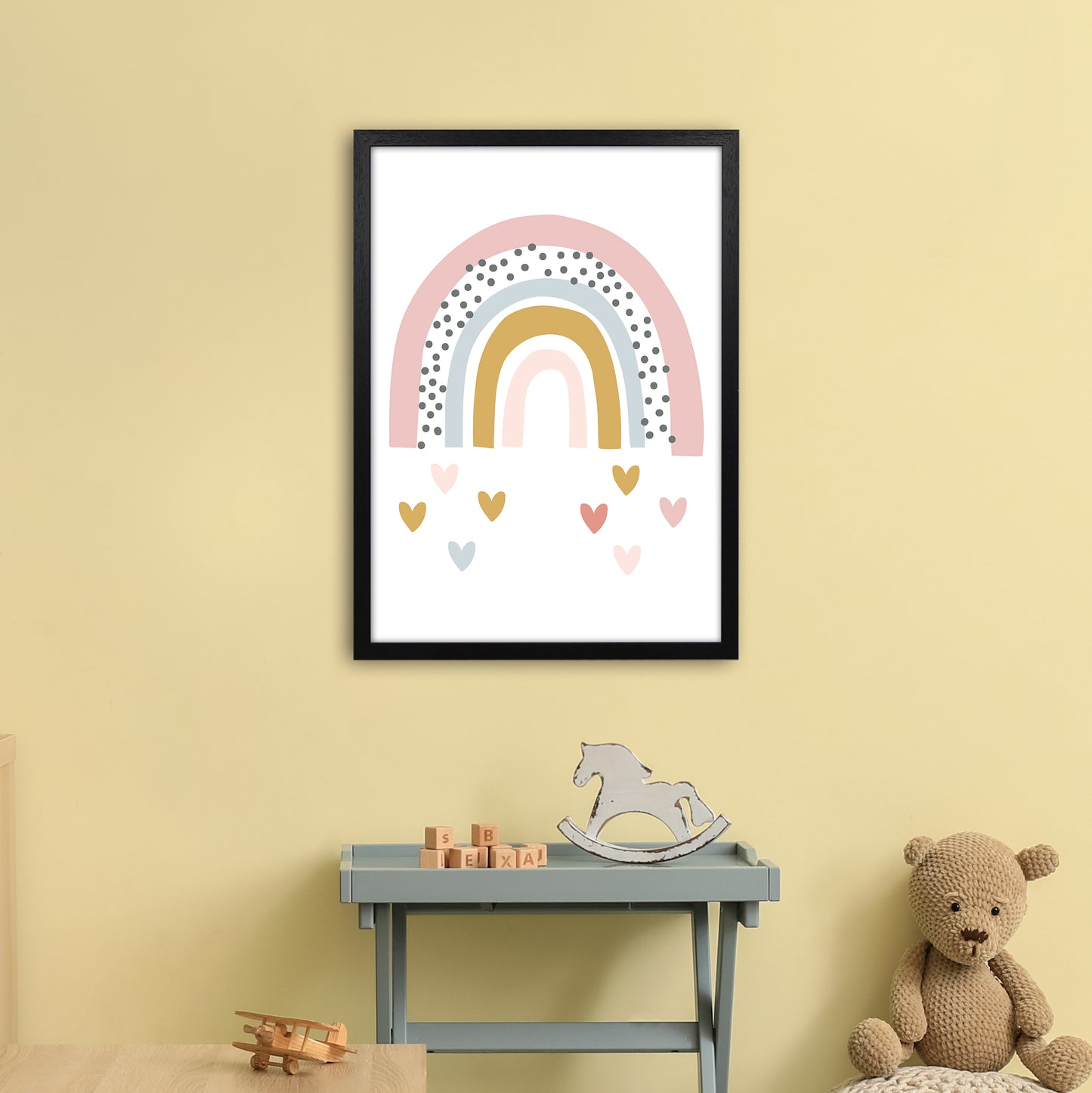 Rainbow With Heart Drops Art Print by Pixy Paper A2 White Frame