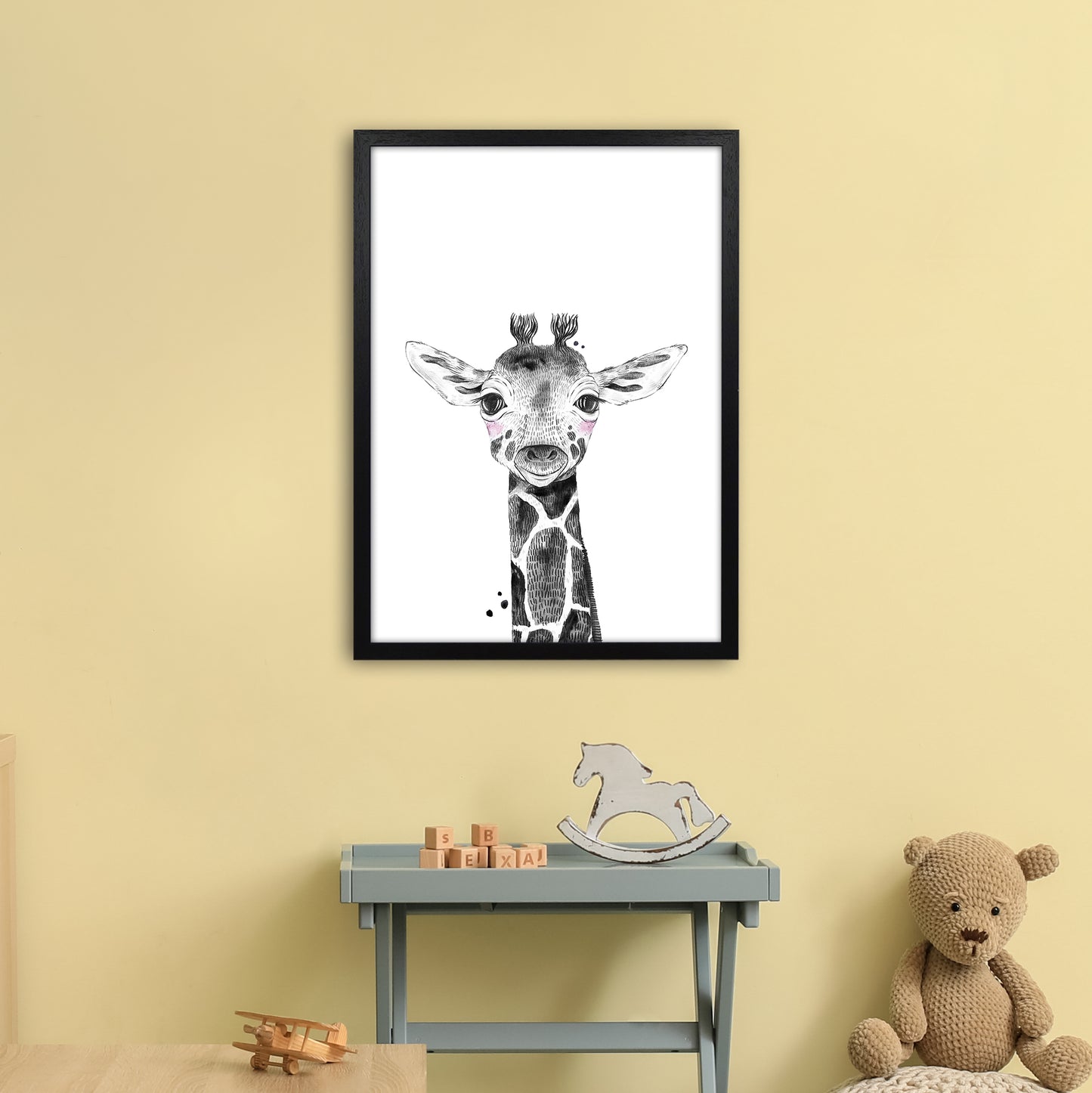 Safari Babies Giraffe Art Print by Pixy Paper A2 White Frame