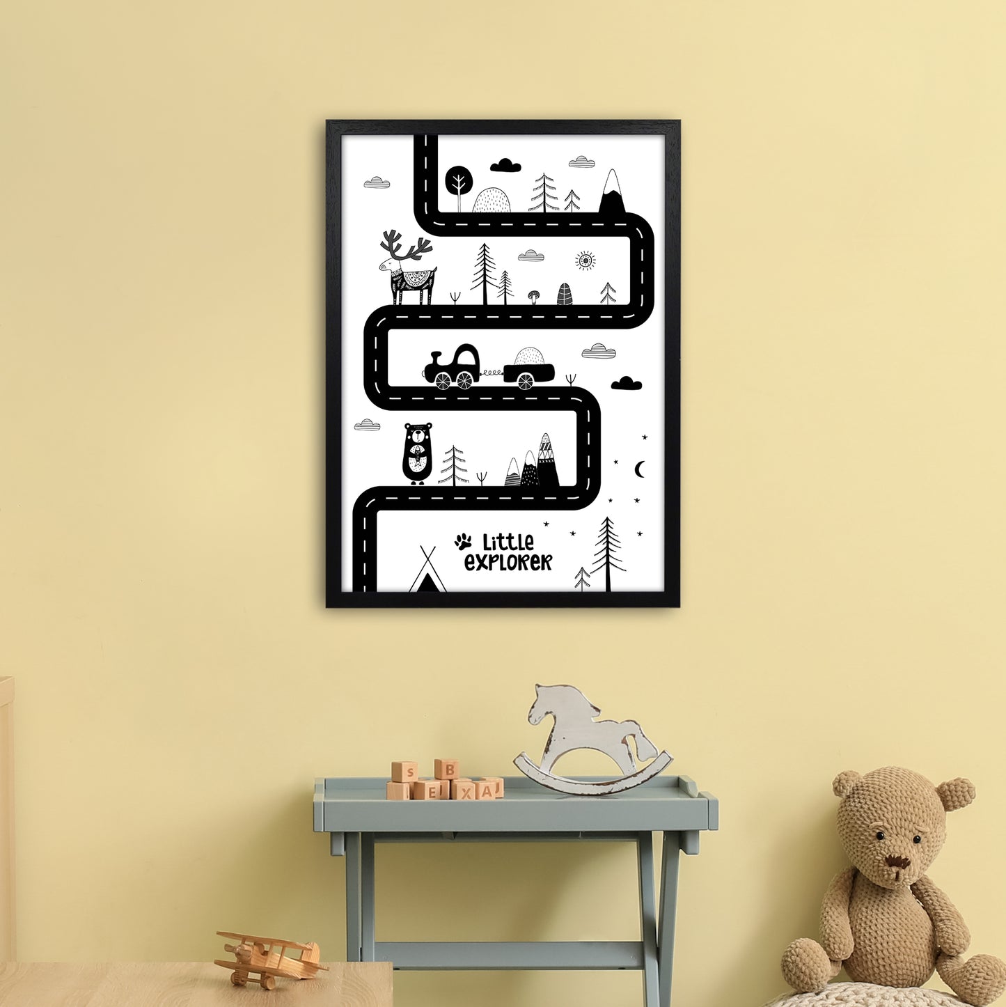 Little Explorer Track Art Print by Pixy Paper A2 White Frame