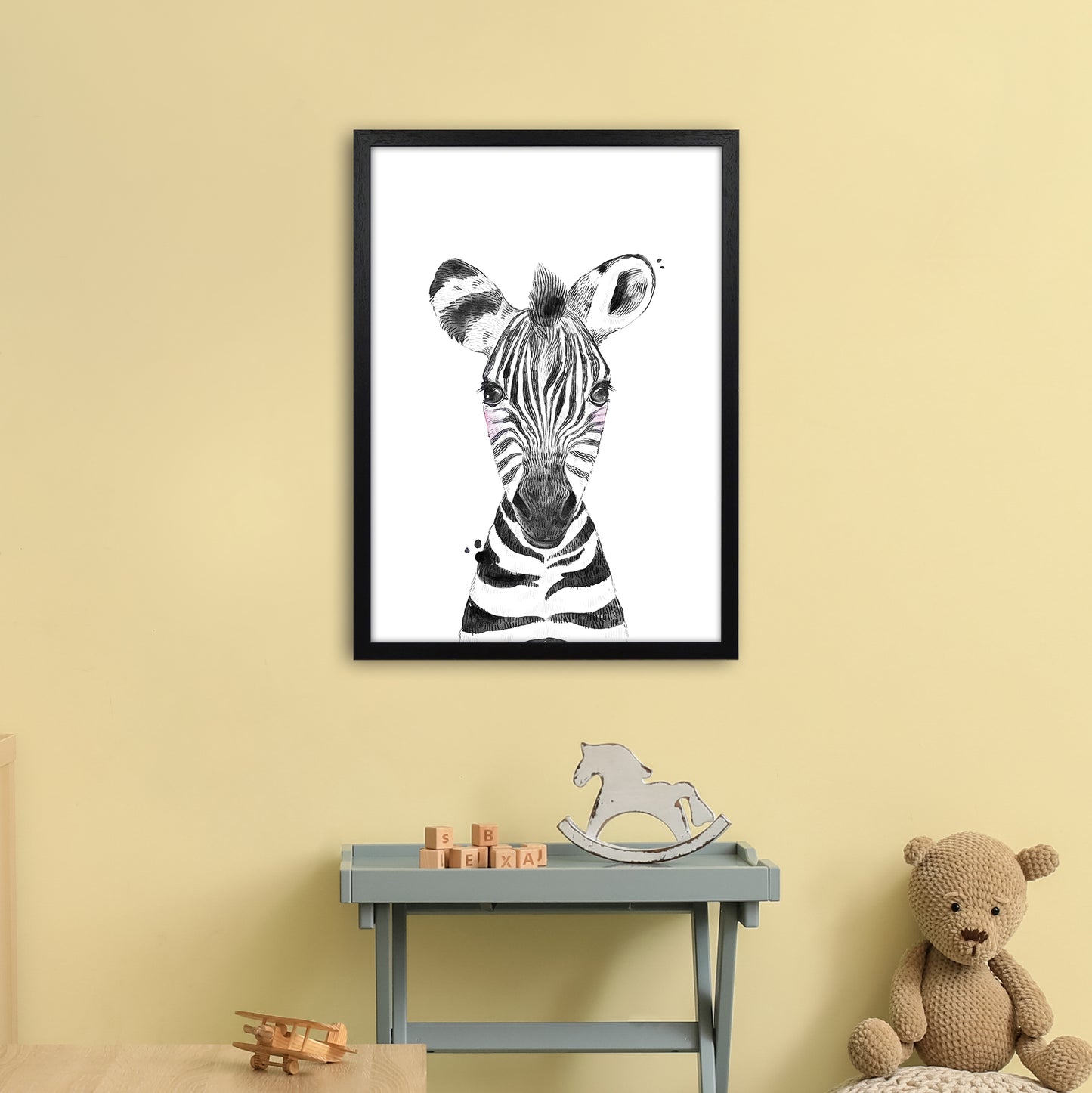 Safari Babies Zebra Art Print by Pixy Paper A2 White Frame