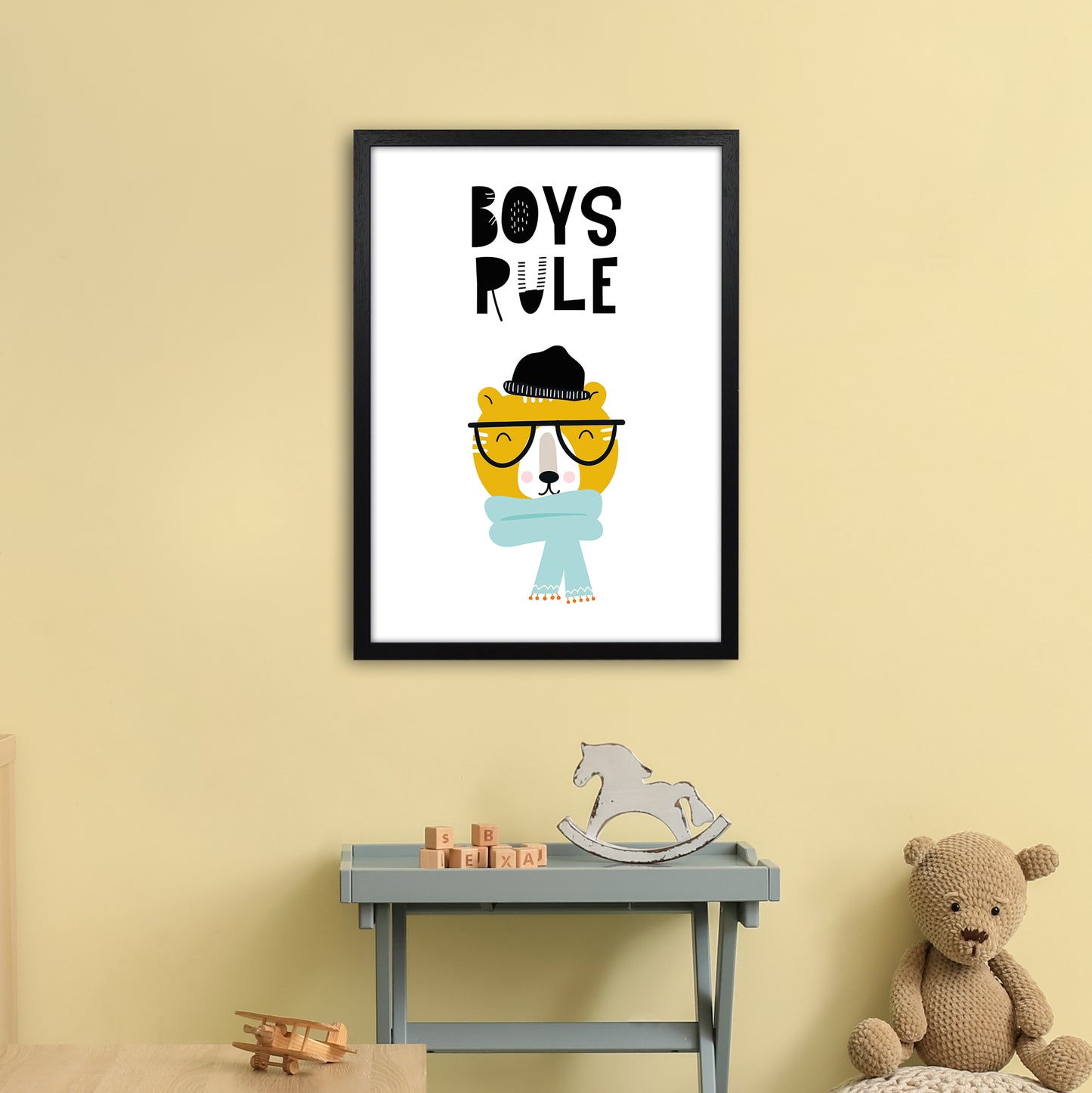 Boys Rule Animal Pop Art Print by Pixy Paper A2 White Frame