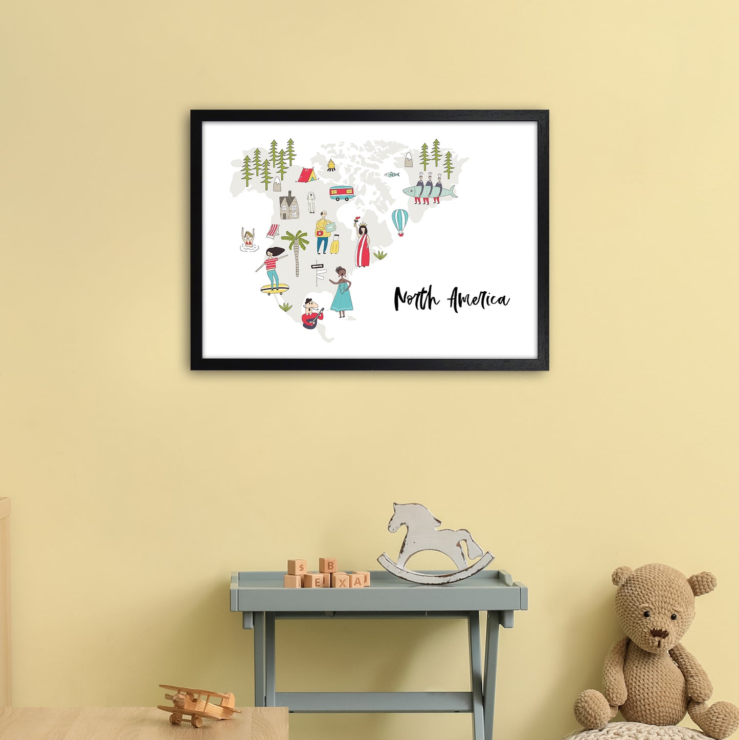 North America Map Art Print by Pixy Paper A2 White Frame