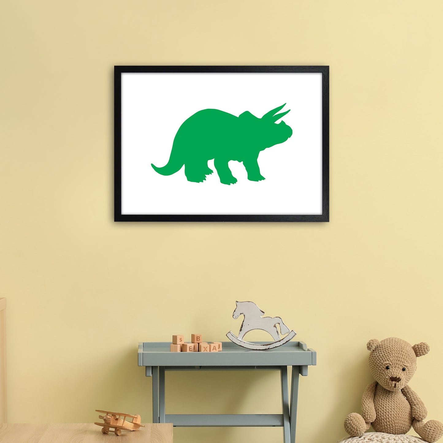 Triceratops Green Art Print by Pixy Paper A2 White Frame