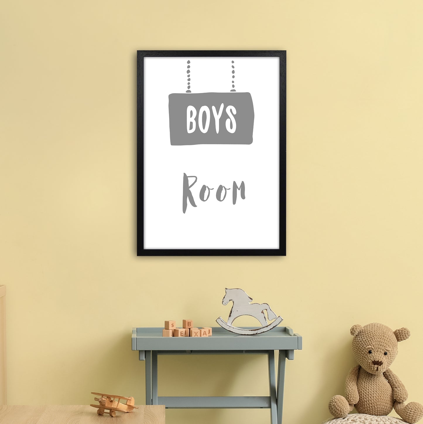 Boys Room Grey Art Print by Pixy Paper A2 White Frame