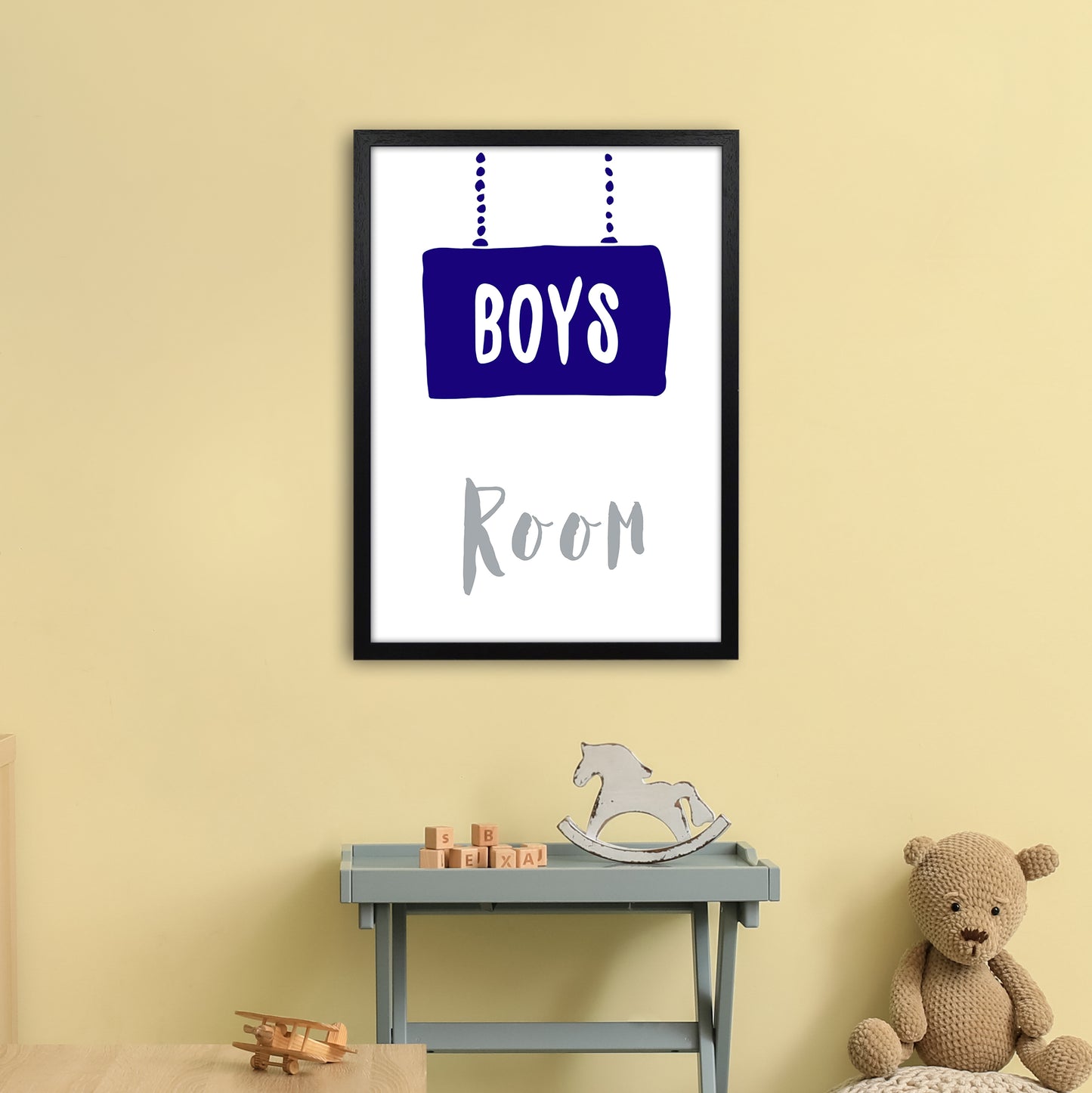 Boys Room Navy Art Print by Pixy Paper A2 White Frame