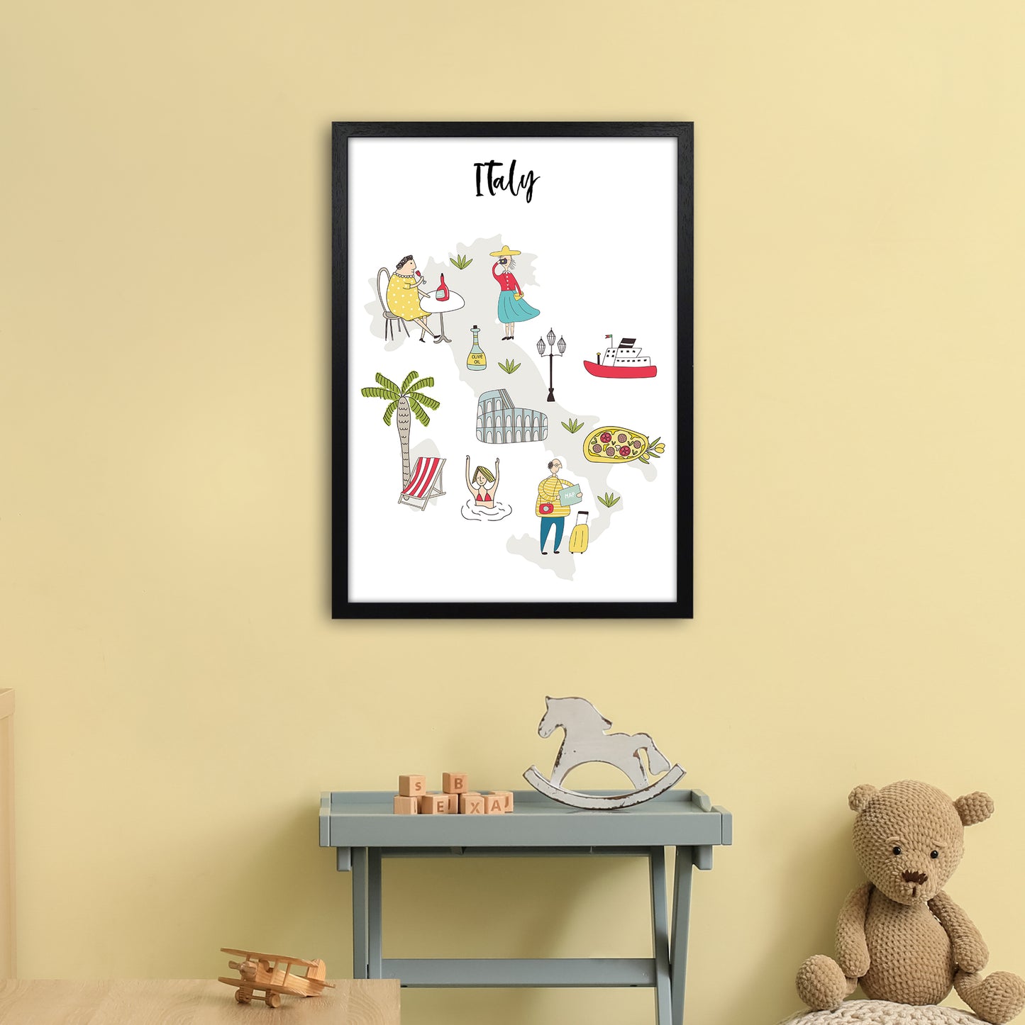Italy Map Art Print by Pixy Paper A2 White Frame