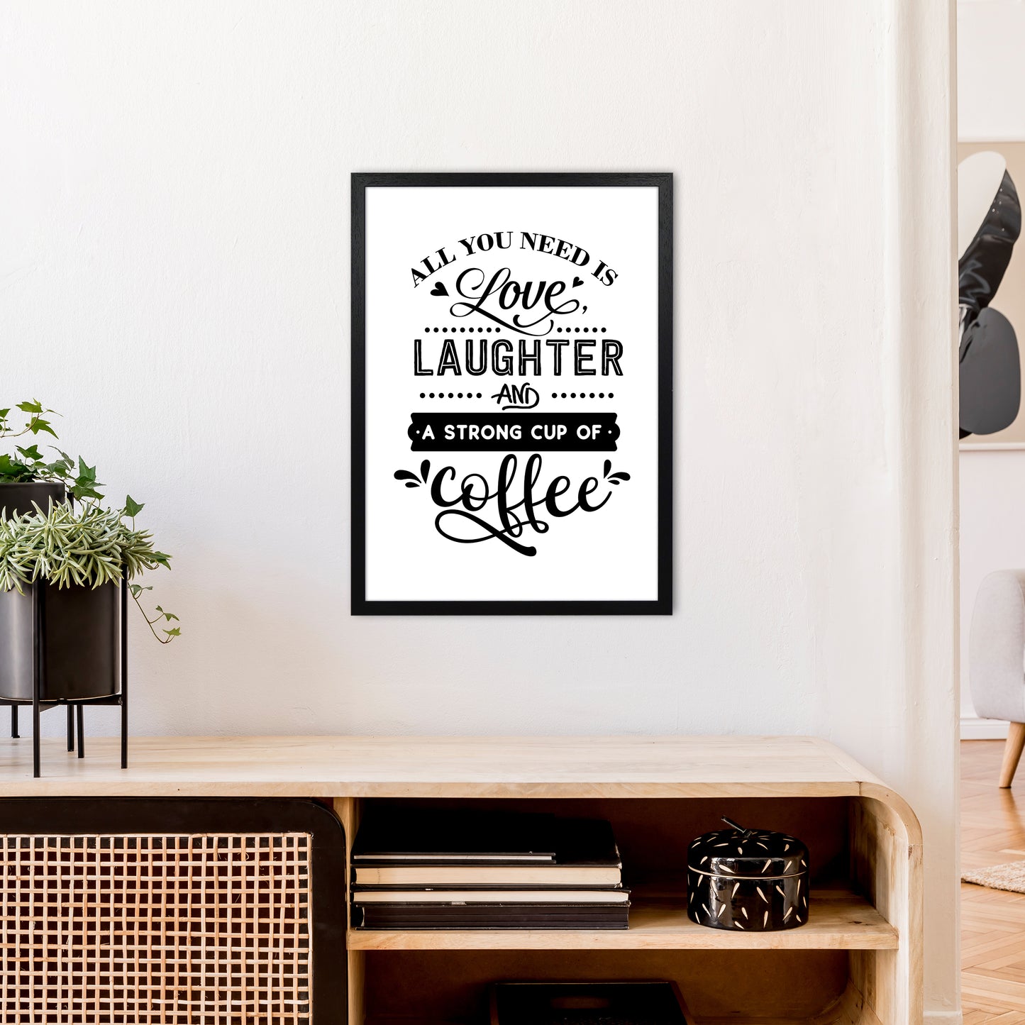 All You Need Is Love And Coffee Art Print by Pixy Paper A2 White Frame