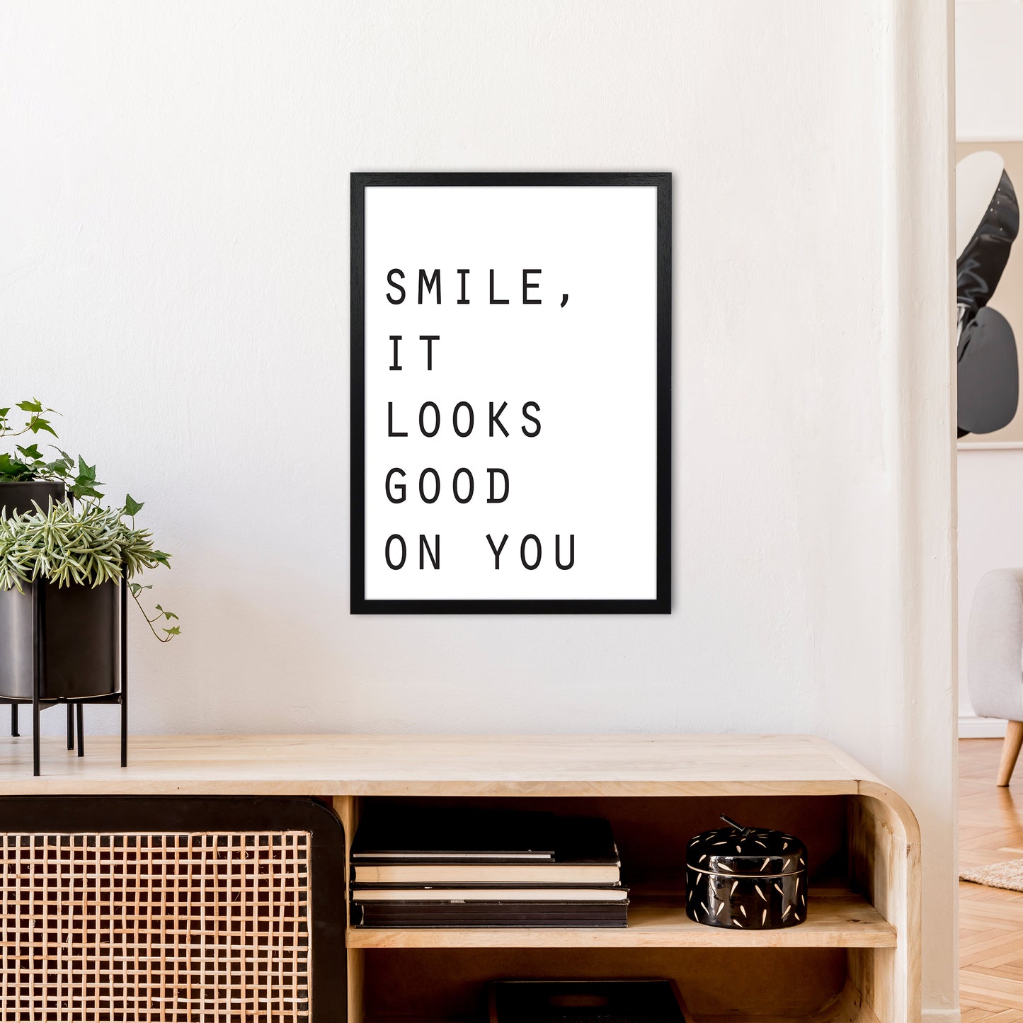 Smile It Looks Good On You Art Print by Pixy Paper A2 White Frame