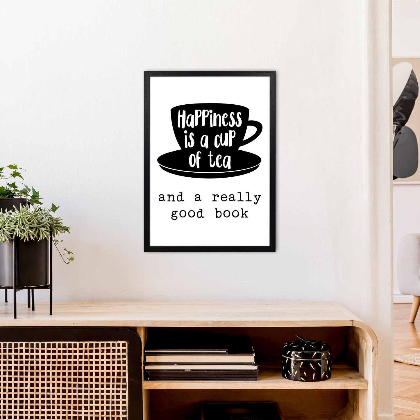 Happiness Is A Cup Of Tea Art Print by Pixy Paper A2 White Frame