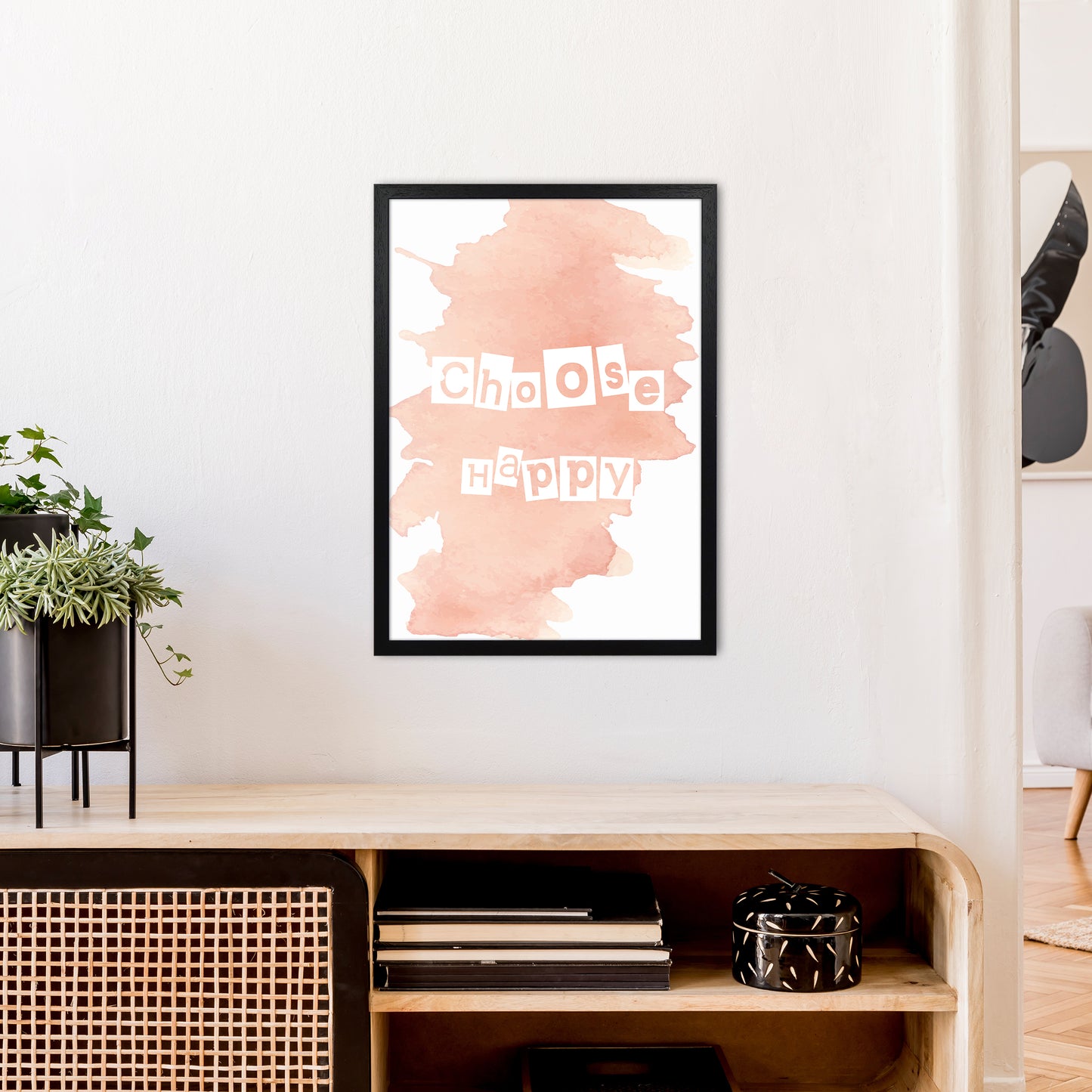 Choose Happy Watercolour Art Print by Pixy Paper A2 White Frame