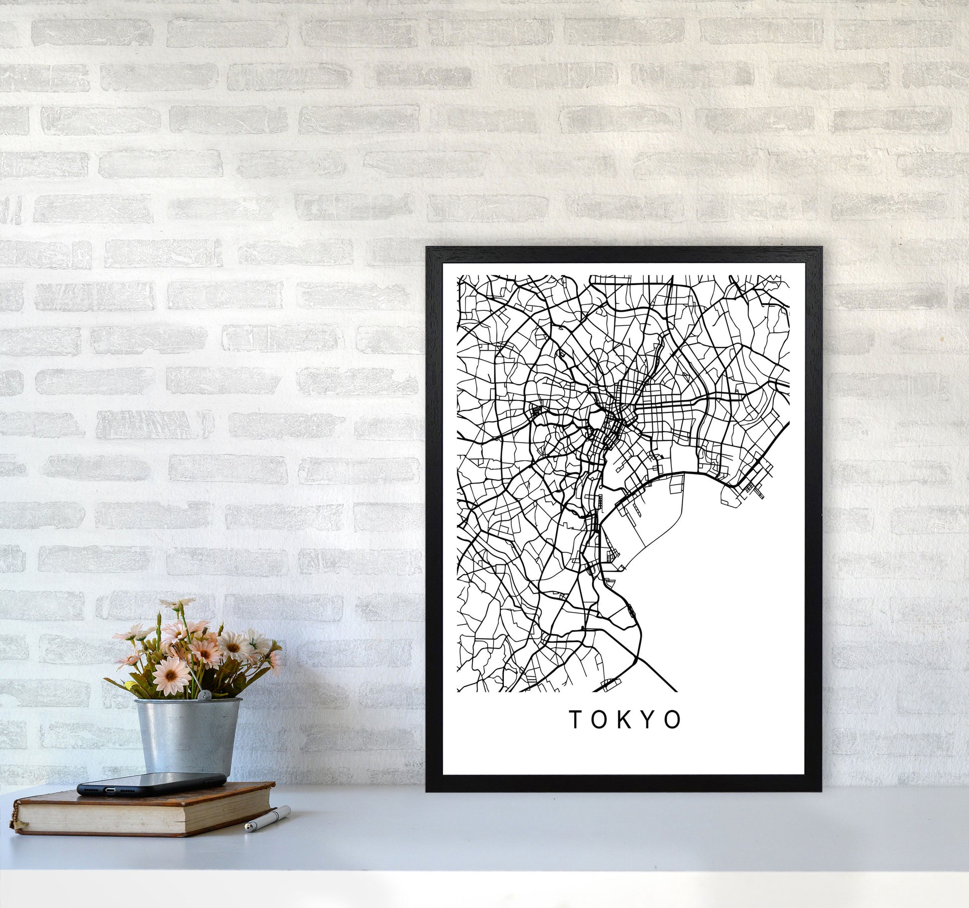Tokyo Map Art Print by Pixy Paper A2 White Frame