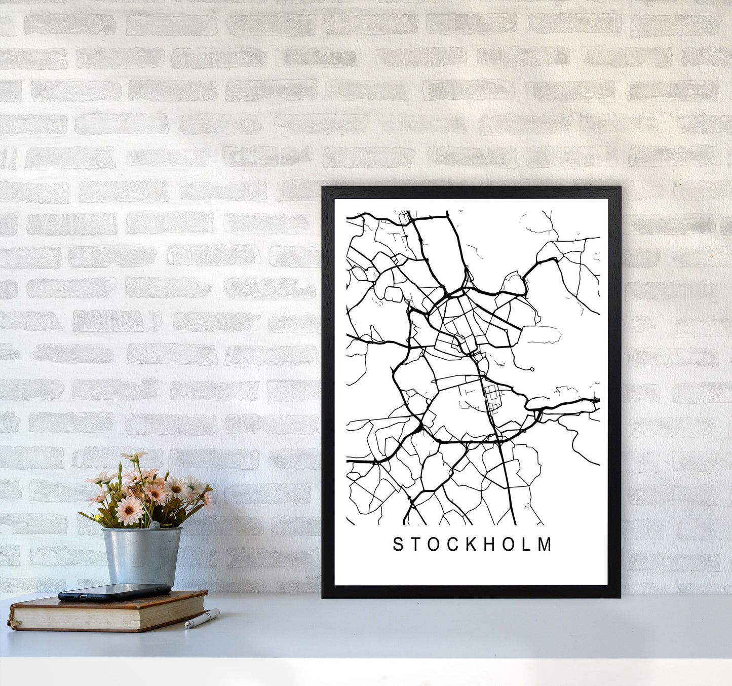 Stockholm Map Art Print by Pixy Paper A2 White Frame