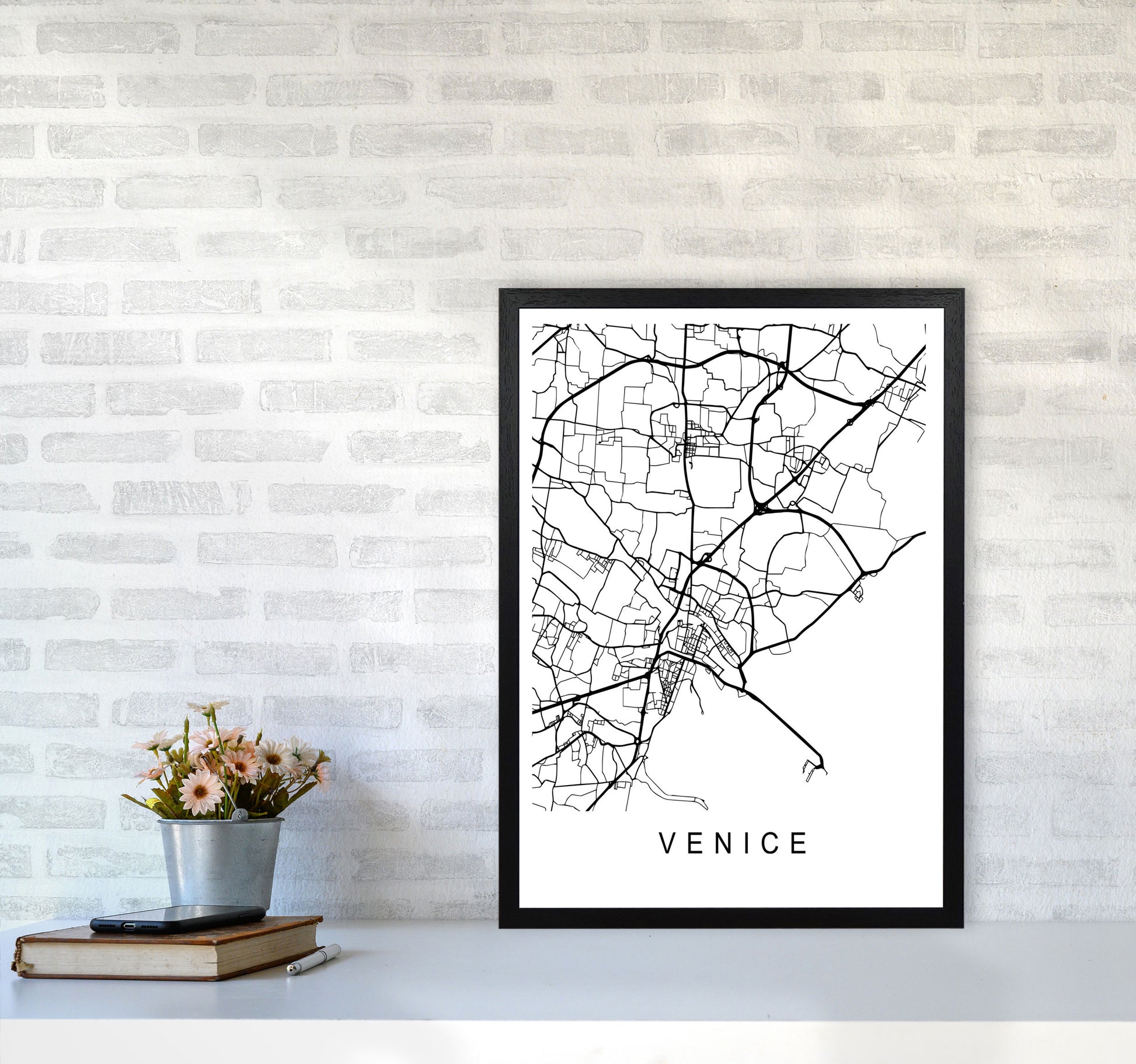 Venice Map Art Print by Pixy Paper A2 White Frame