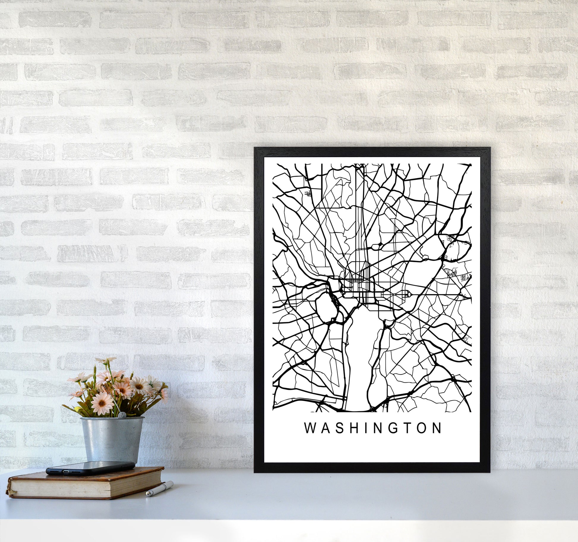 Washington Map Art Print by Pixy Paper A2 White Frame