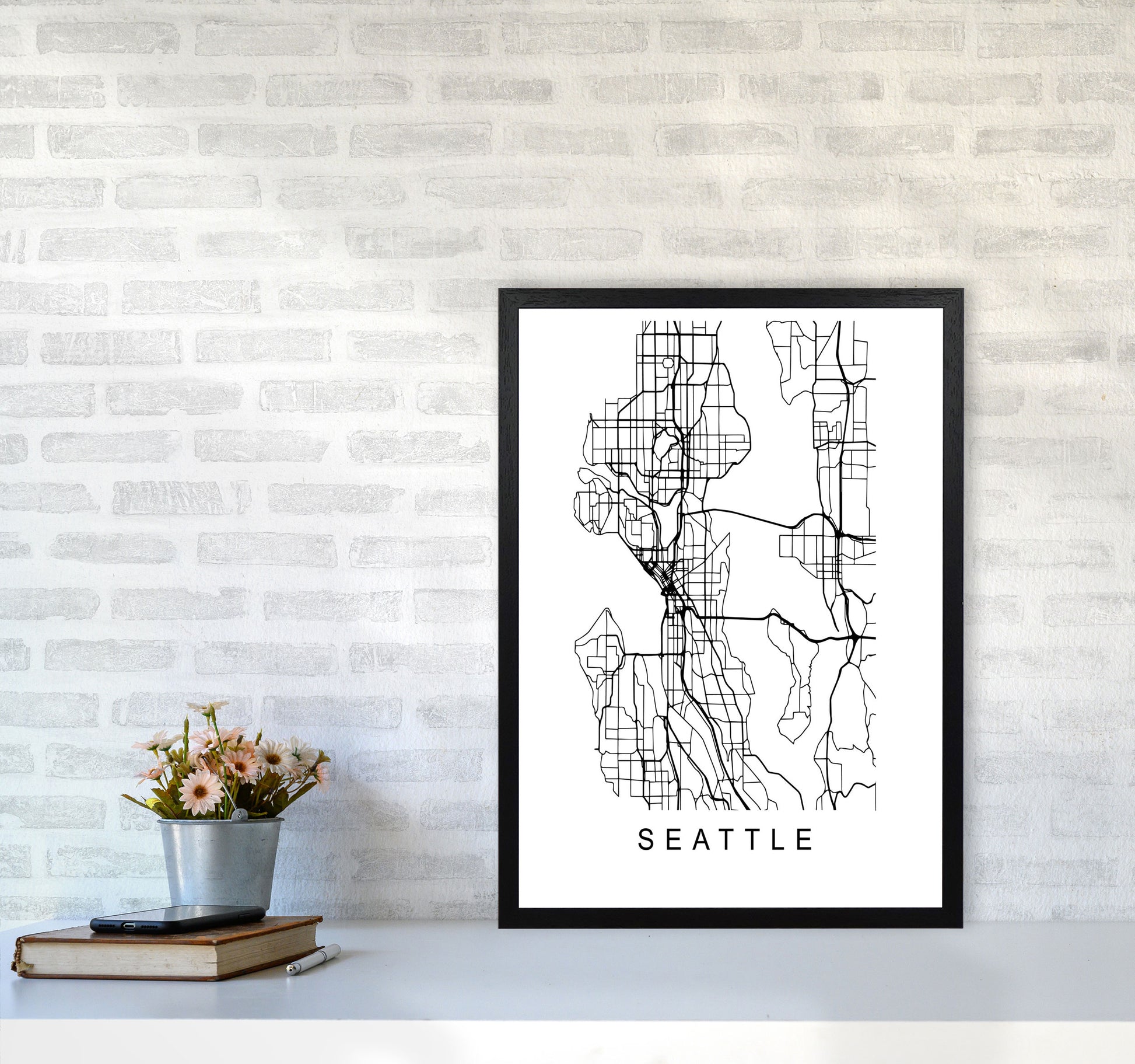 Seattle Map Art Print by Pixy Paper A2 White Frame