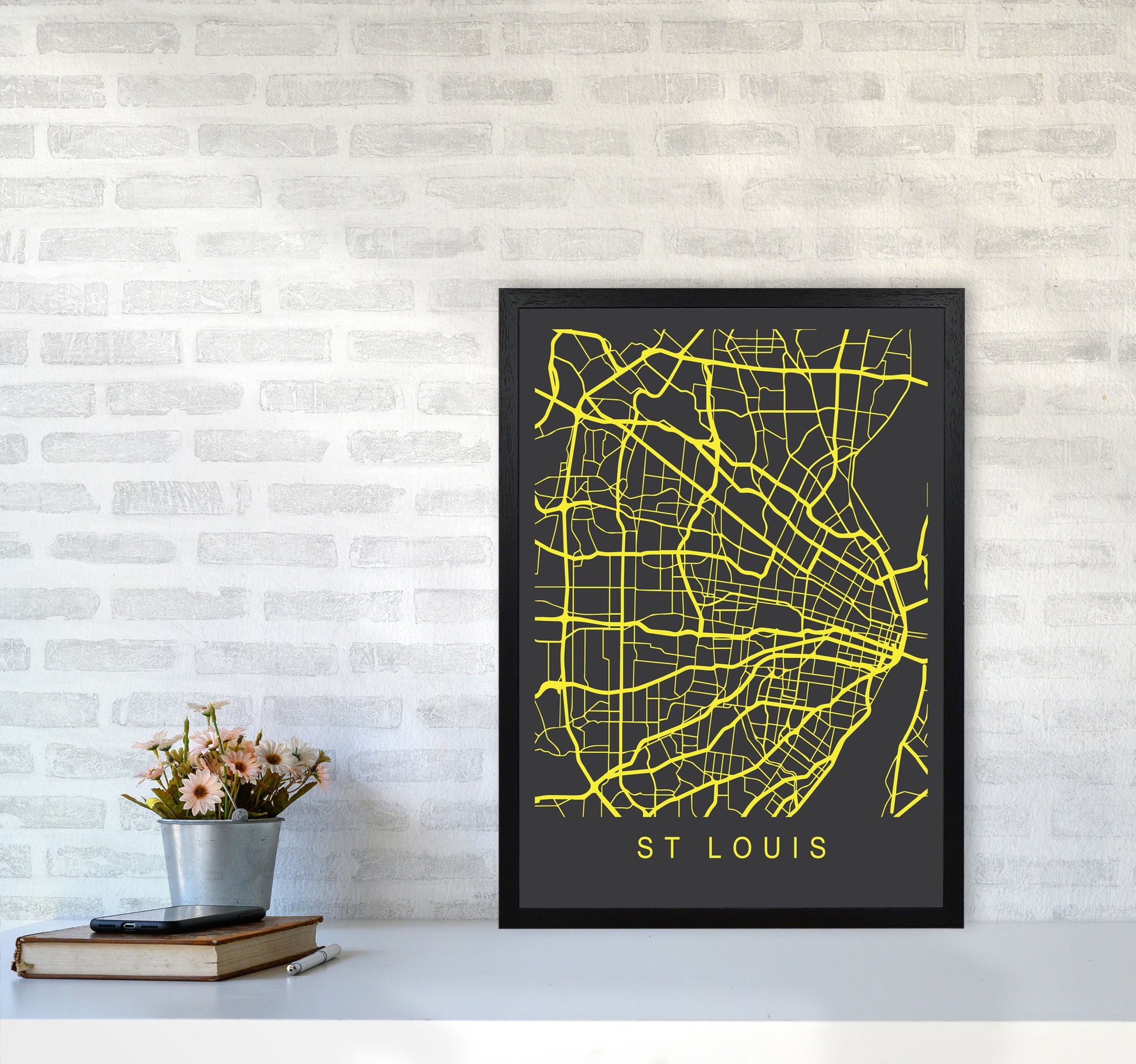 St Louis Map Neon Art Print by Pixy Paper A2 White Frame