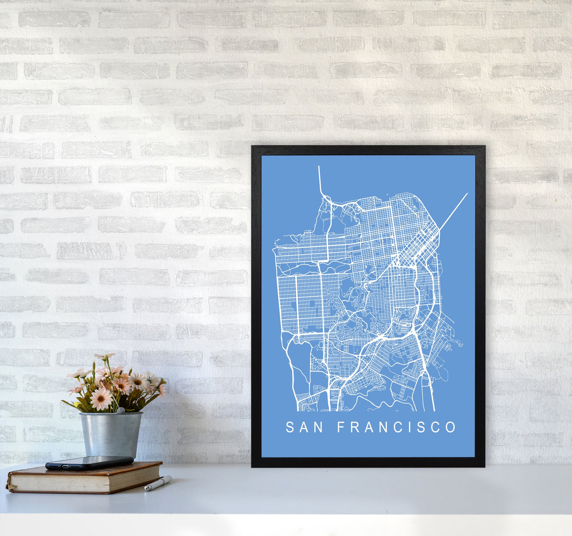 San Francisco Map Blueprint Art Print by Pixy Paper A2 White Frame